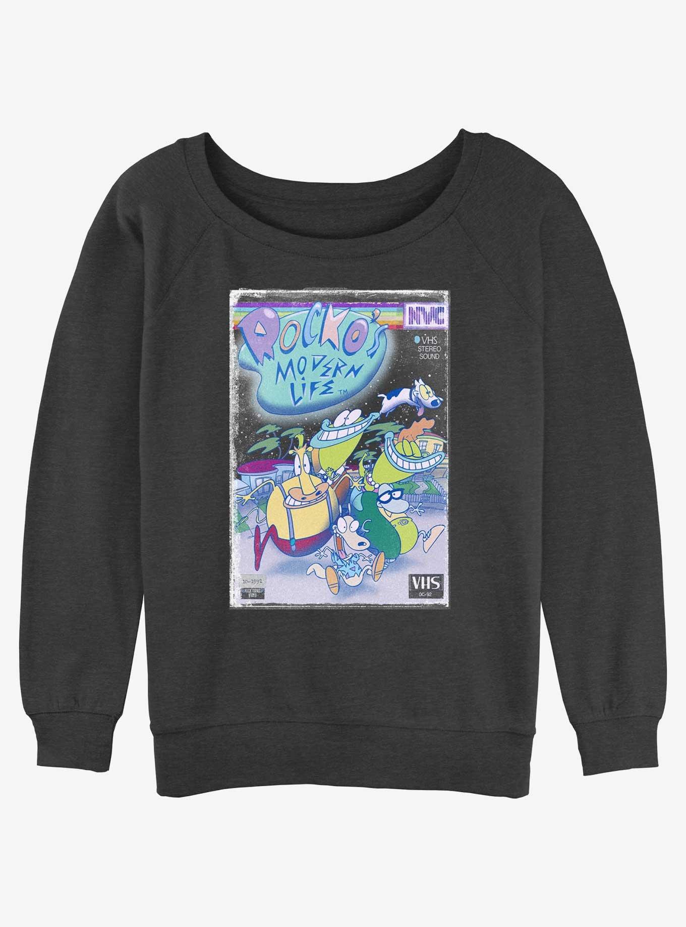 Rocko's Modern Life VHS Cover Girls Slouchy Sweatshirt, CHAR HTR, hi-res