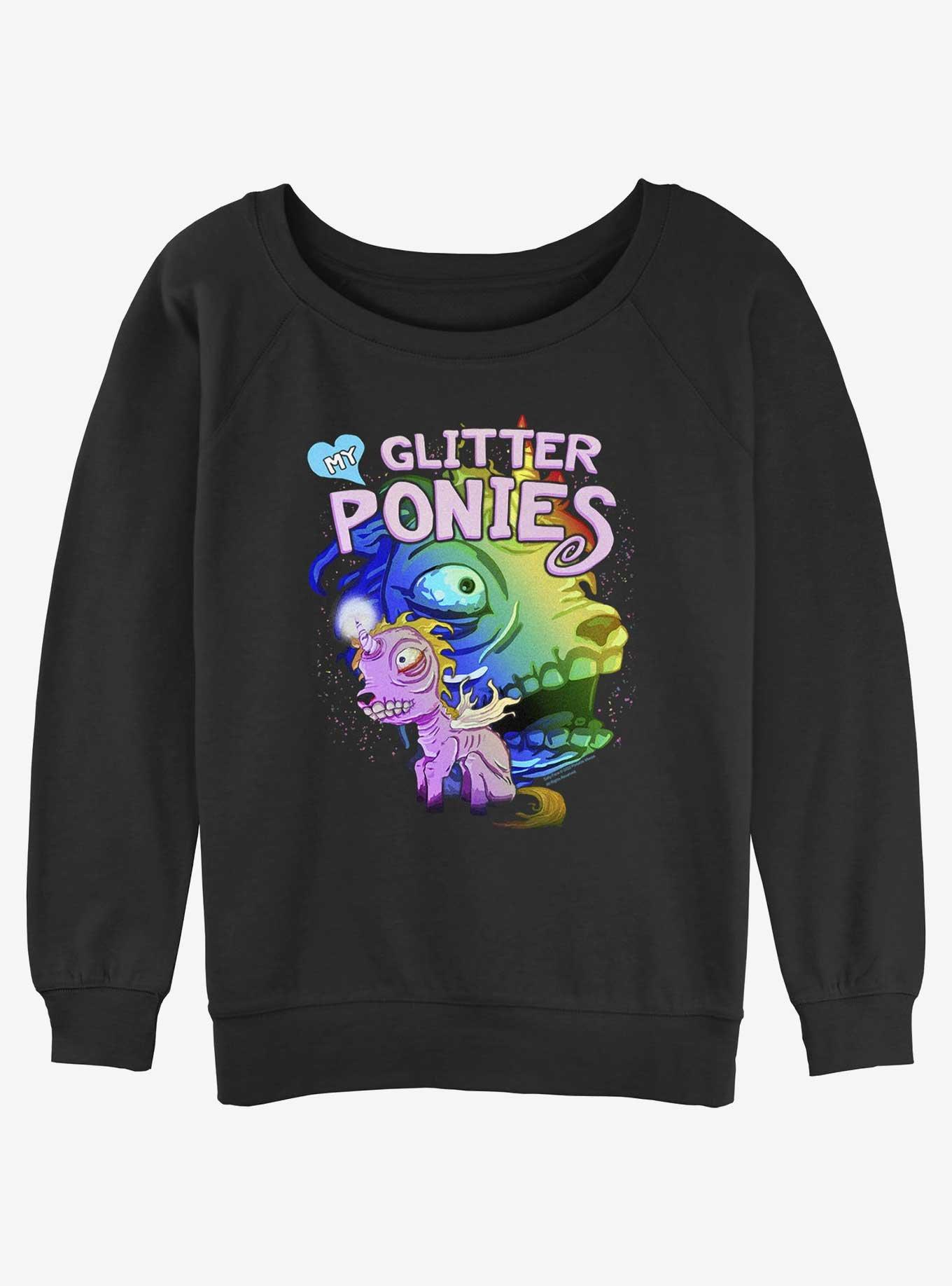 Sally Face Glitter Ponies Girls Slouchy Sweatshirt, BLACK, hi-res