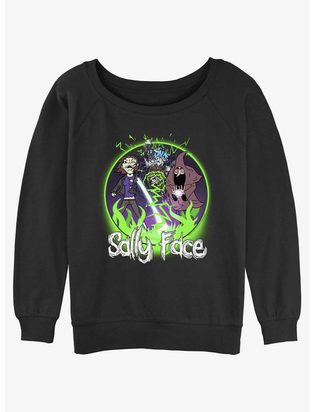 Sally Face Boss Fight Girls Slouchy Sweatshirt, BLACK, hi-res