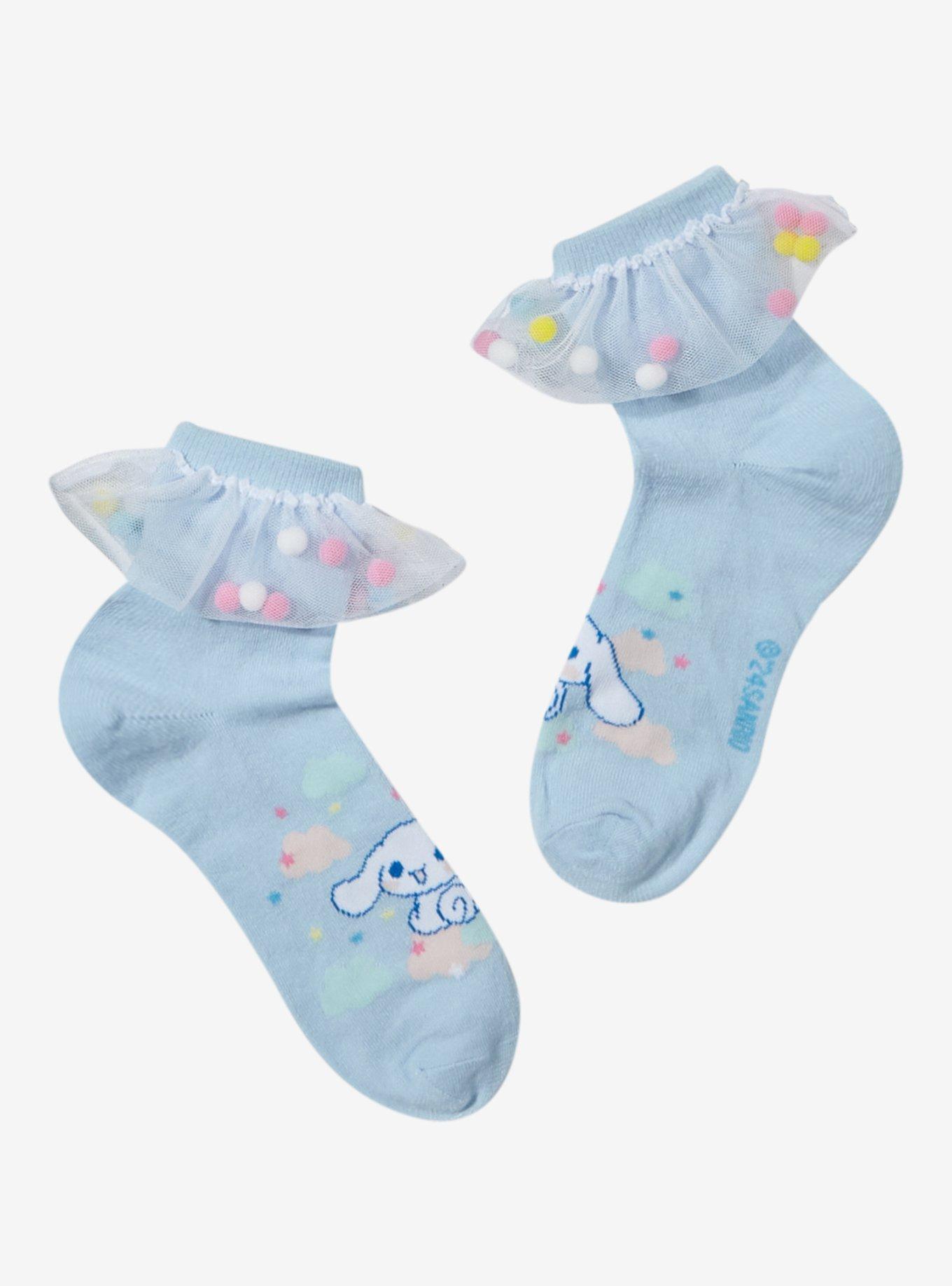 Cinnamoroll Pom Ruffle Ankle Socks, , hi-res