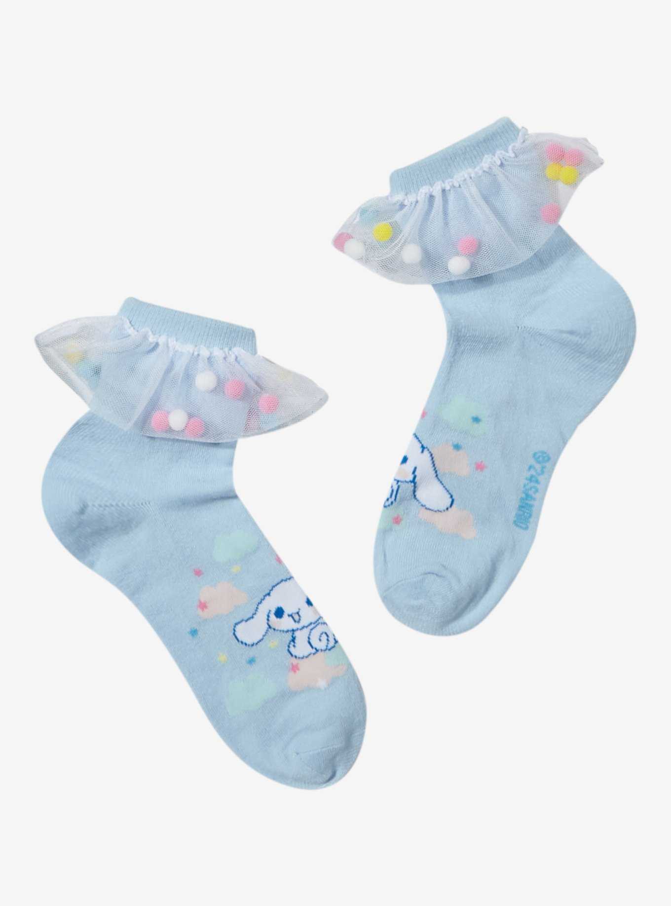 Cinnamoroll Pom Ruffle Ankle Socks, , hi-res