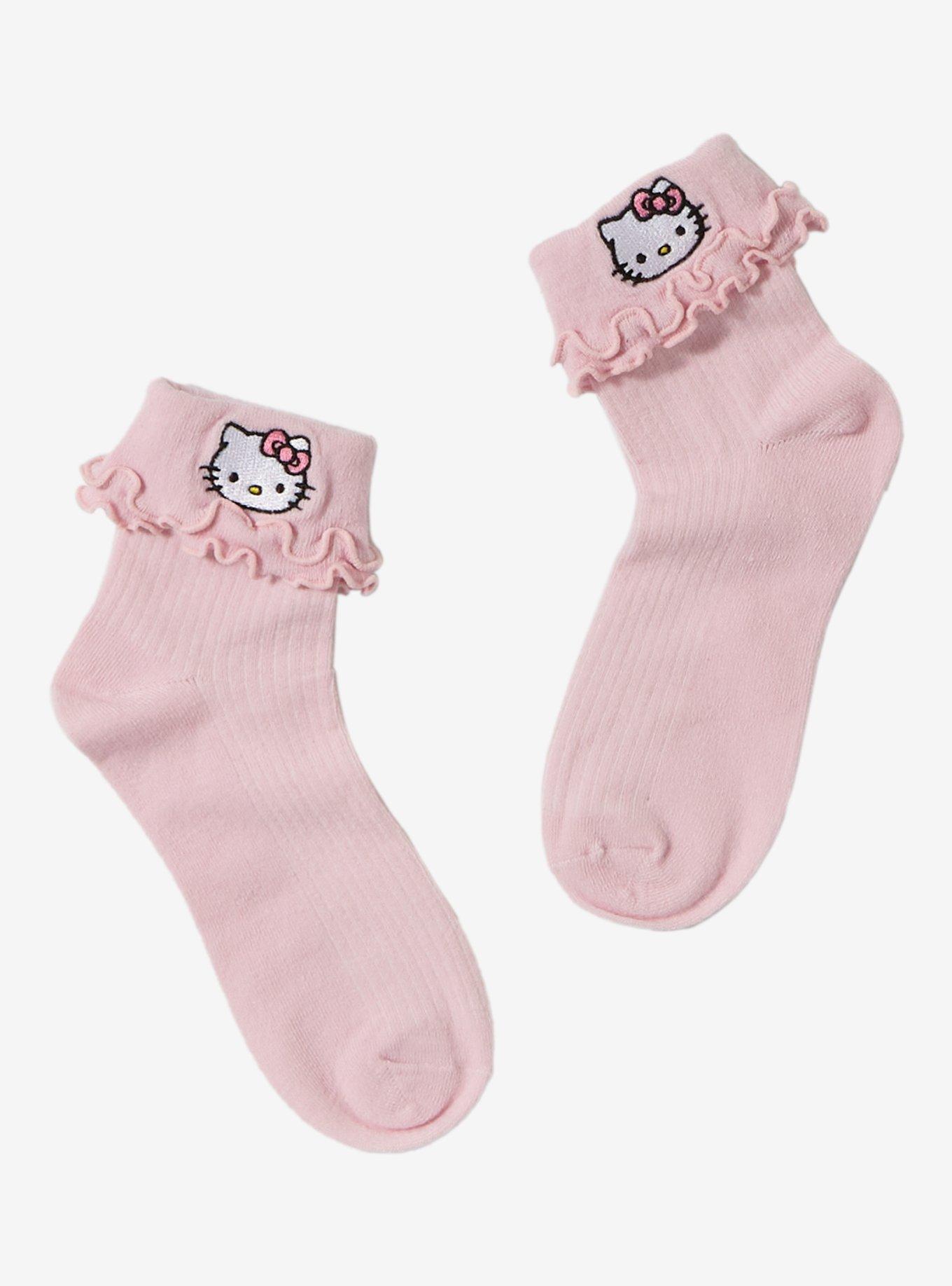 Hello Kitty Folded Lettuce Trim Ankle Socks, , hi-res