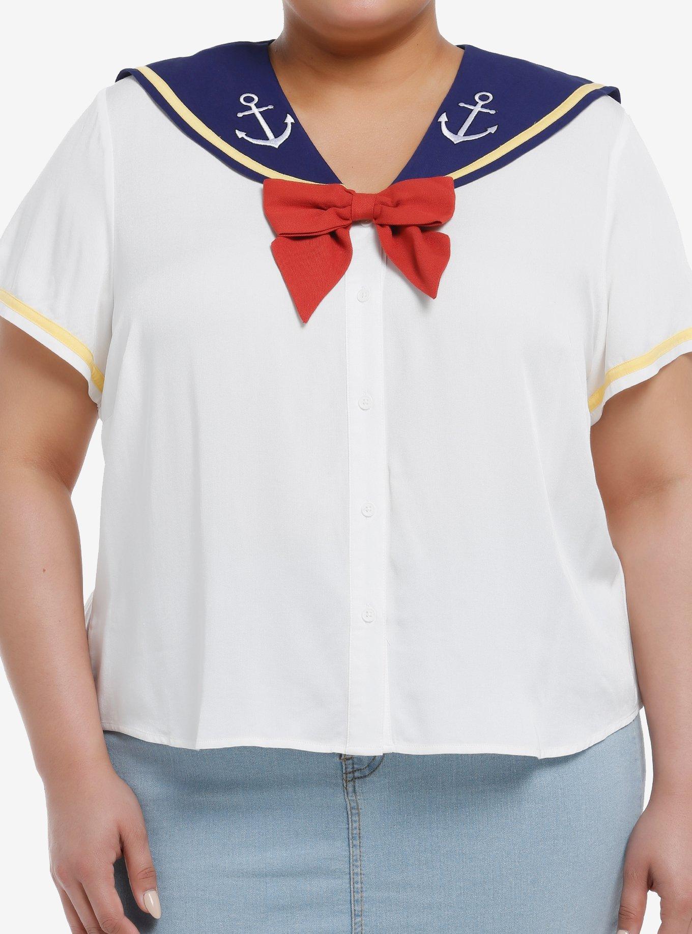 Her Universe Disney Donald Duck Sailor Girls Woven Button-Up Plus Size, MULTI, hi-res