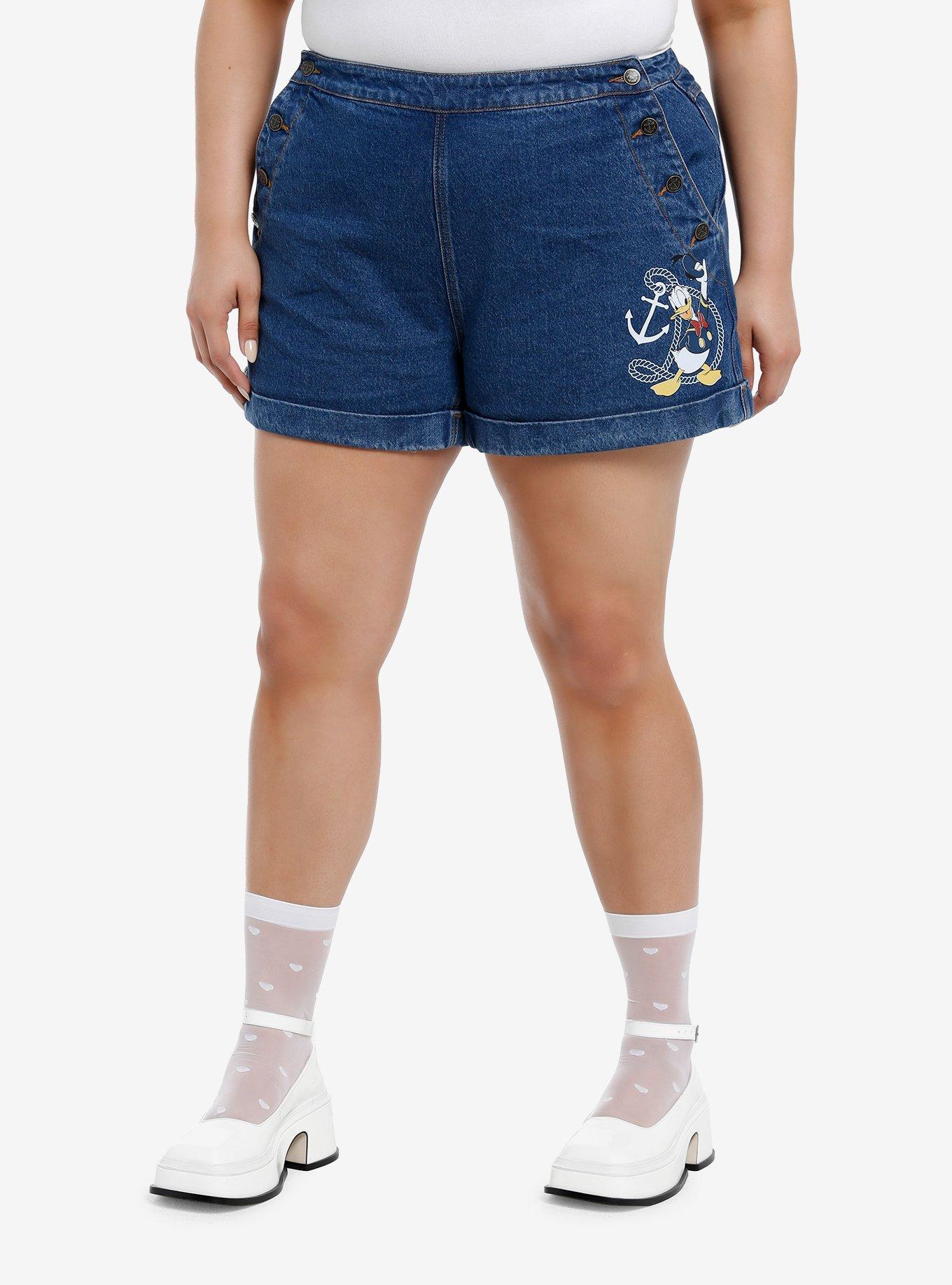 Her Universe Disney Donald Duck Denim Sailor Shorts Plus Size, DARK WASH, hi-res