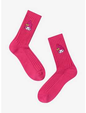 My Melody Embroidery Ribbed Crew Socks, , hi-res