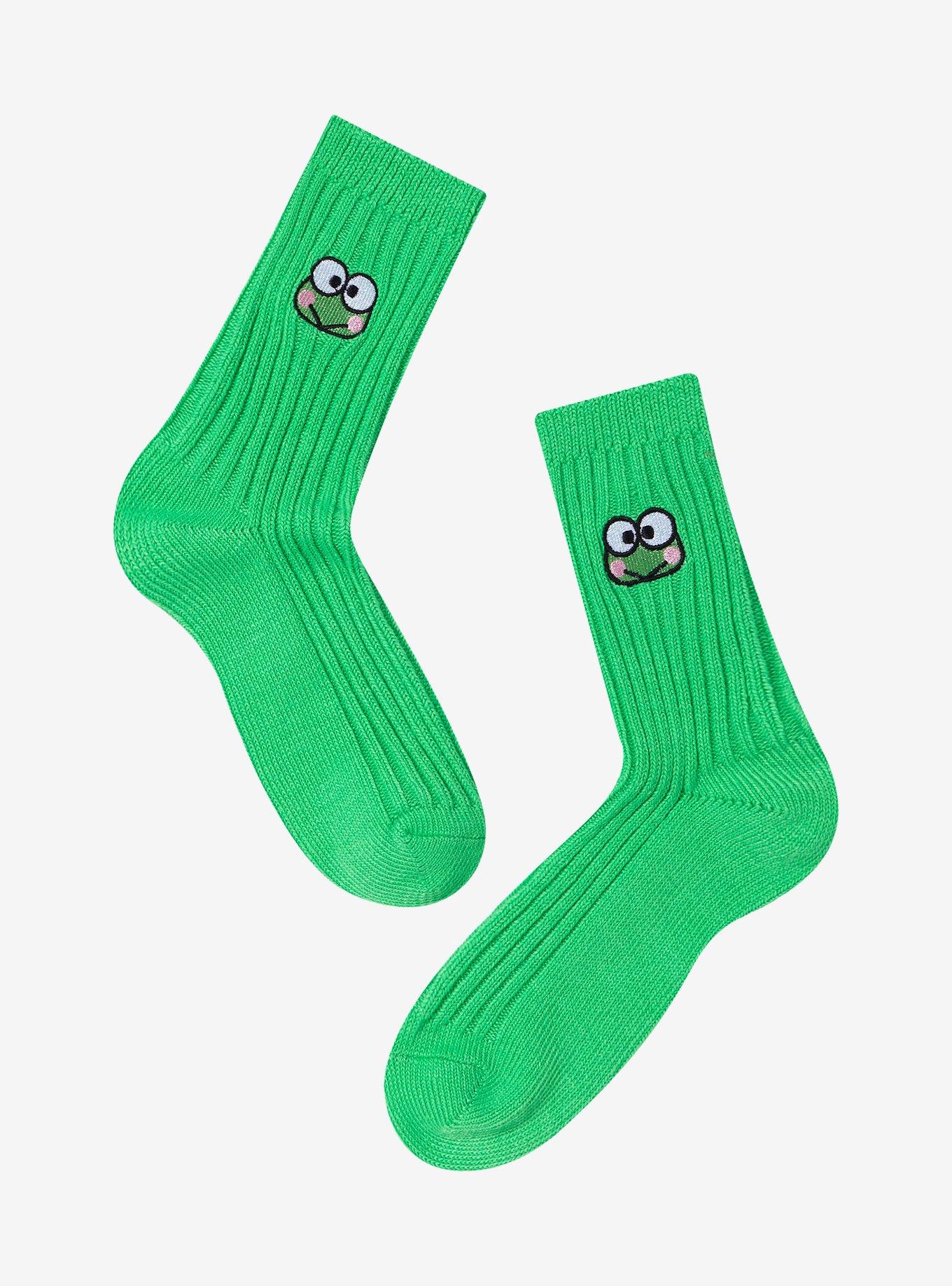 Keroppi Embroidery Ribbed Crew Socks, , hi-res