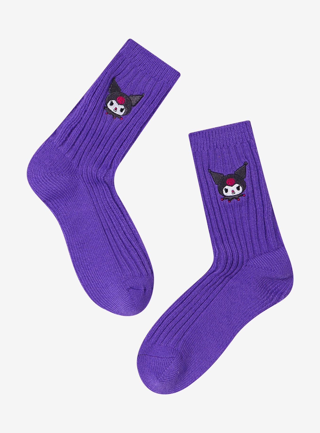 Kuromi Embroidery Ribbed Crew Socks, , hi-res