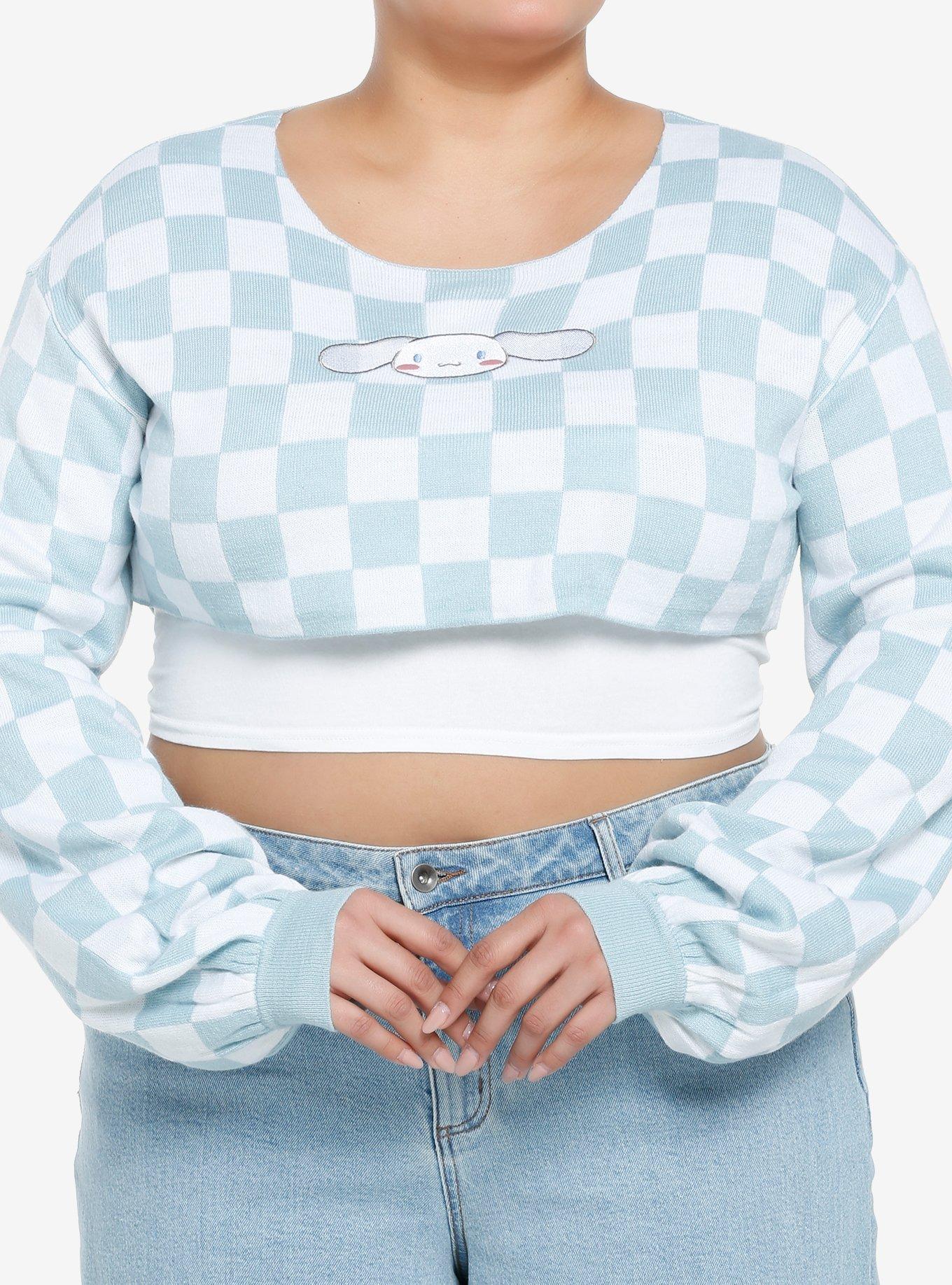 Cinnamoroll Checkered Knit Bolero Girls Crop Top Plus Size, MULTI, hi-res