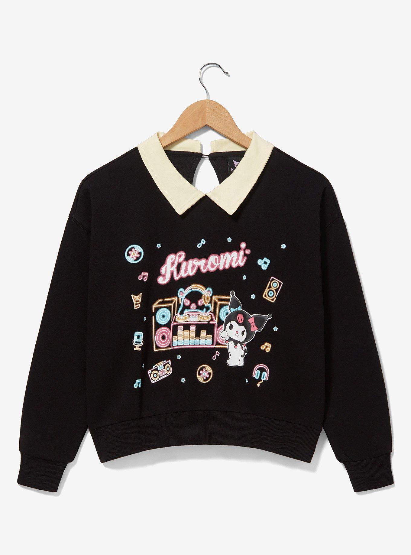 Sanrio Kuromi Neon Women's Collared Crewneck — BoxLunch Exclusive, BLACK, hi-res