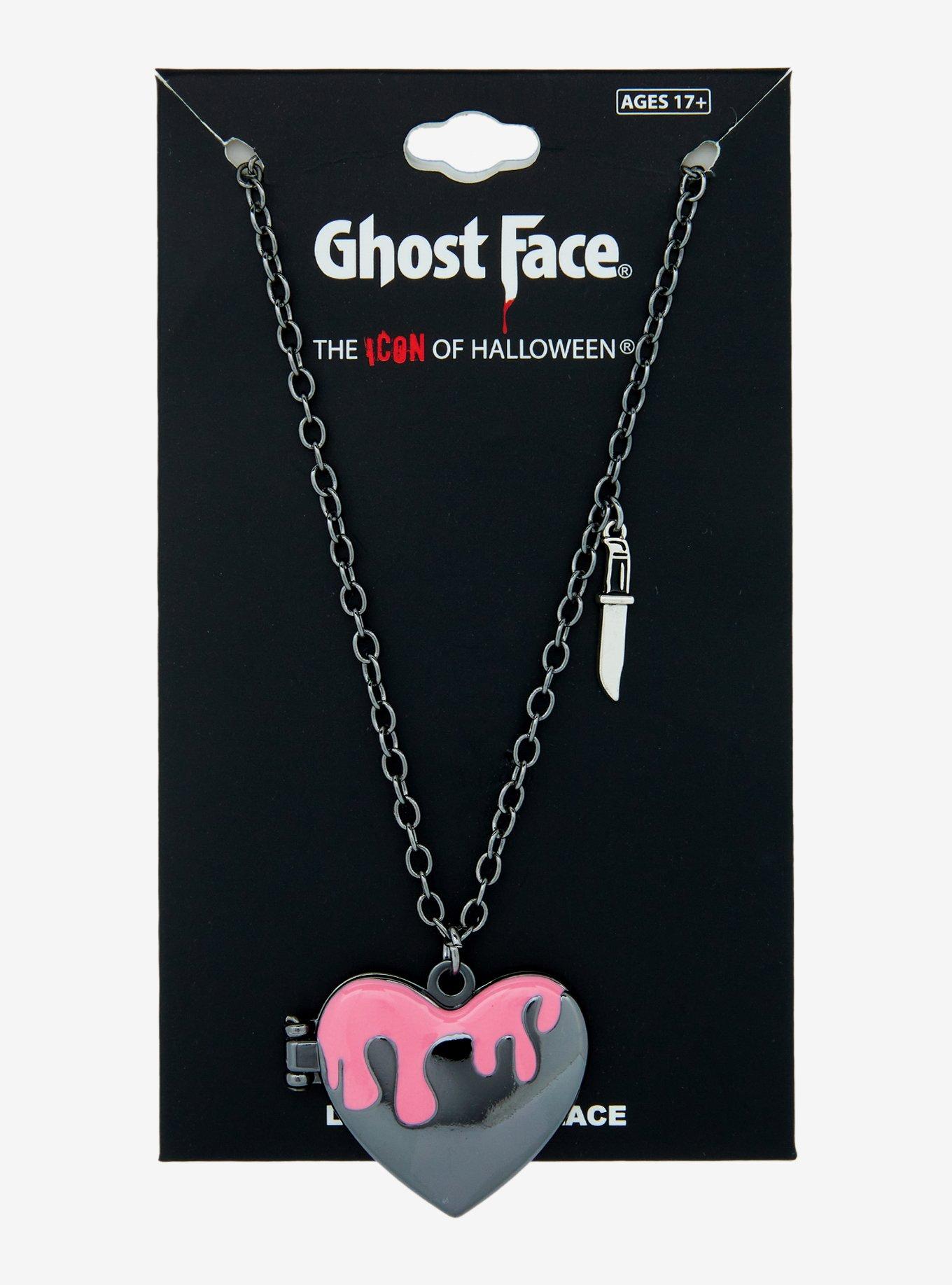 Scream Ghost Face Pink Drip Heart Locket Necklace, , hi-res