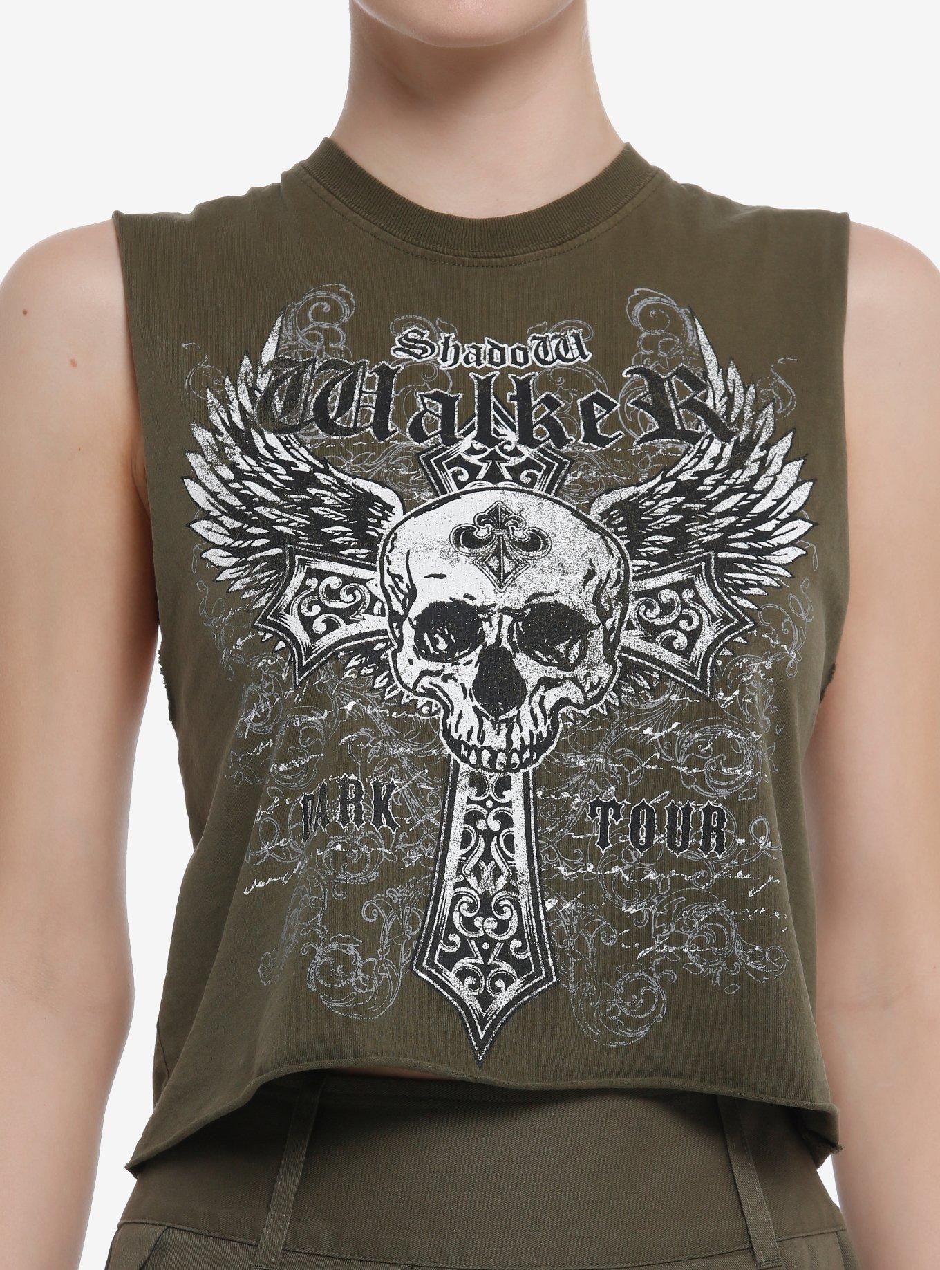 Skull Cross Wings Girls Crop Muscle Tank Top