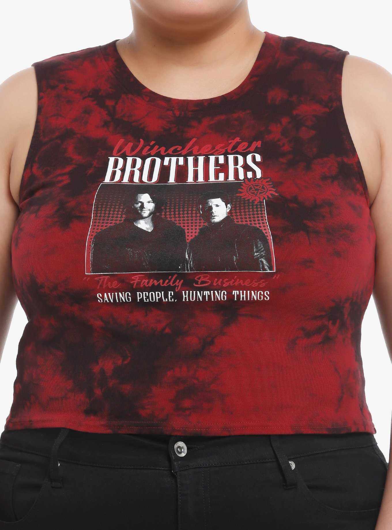 Supernatural Winchester Brothers Tie-Dye Girls Crop Muscle Tank Top Plus Size, , hi-res