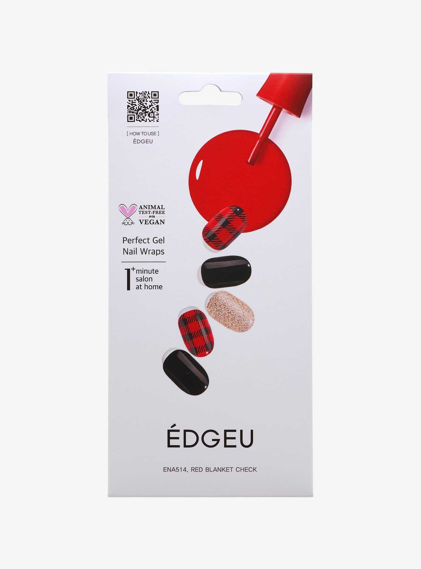 EDGEU Red Blanket Check Gel Nail Strips, , hi-res