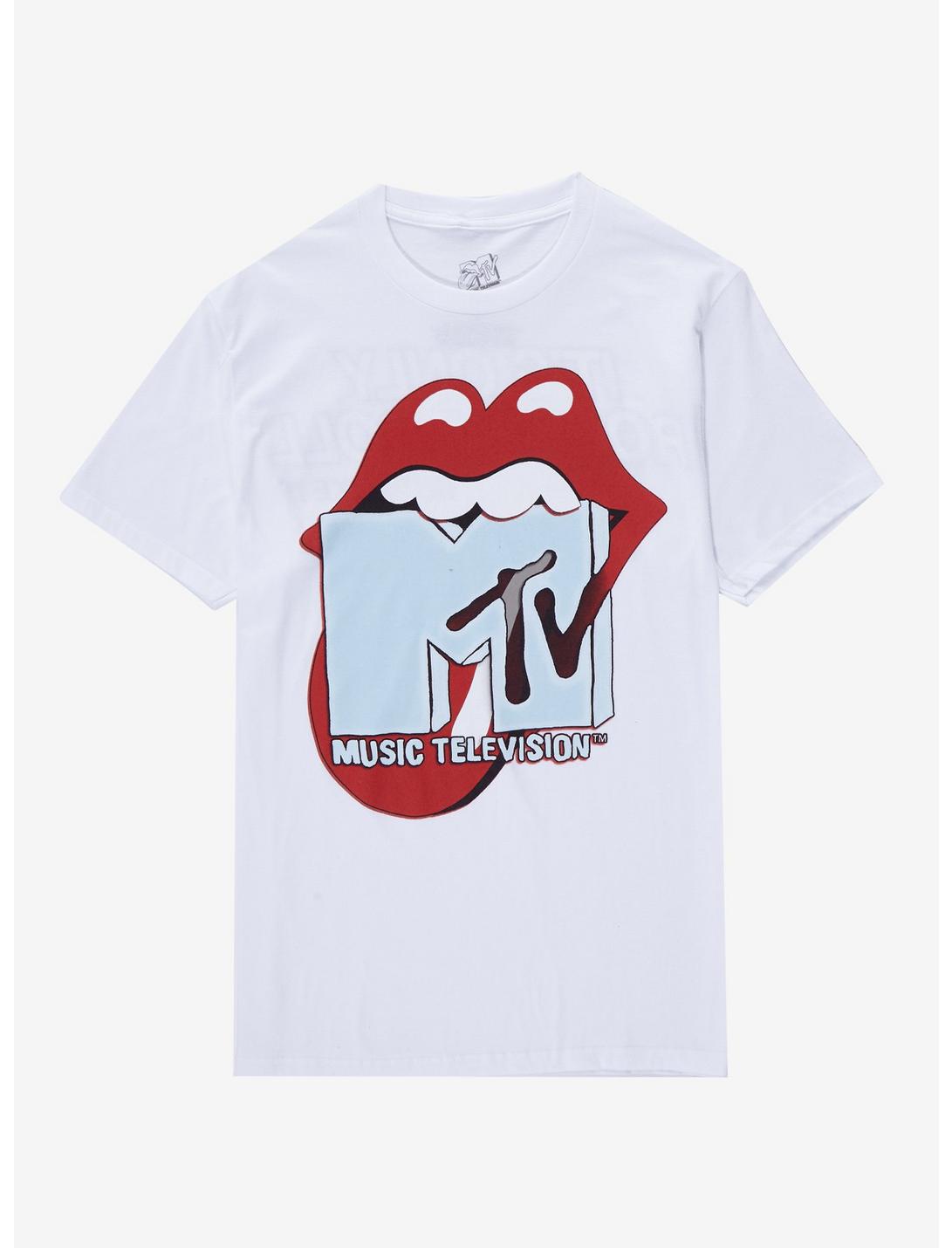 The Rolling Stones Lips & MTV Logos T-Shirt, BRIGHT WHITE, hi-res