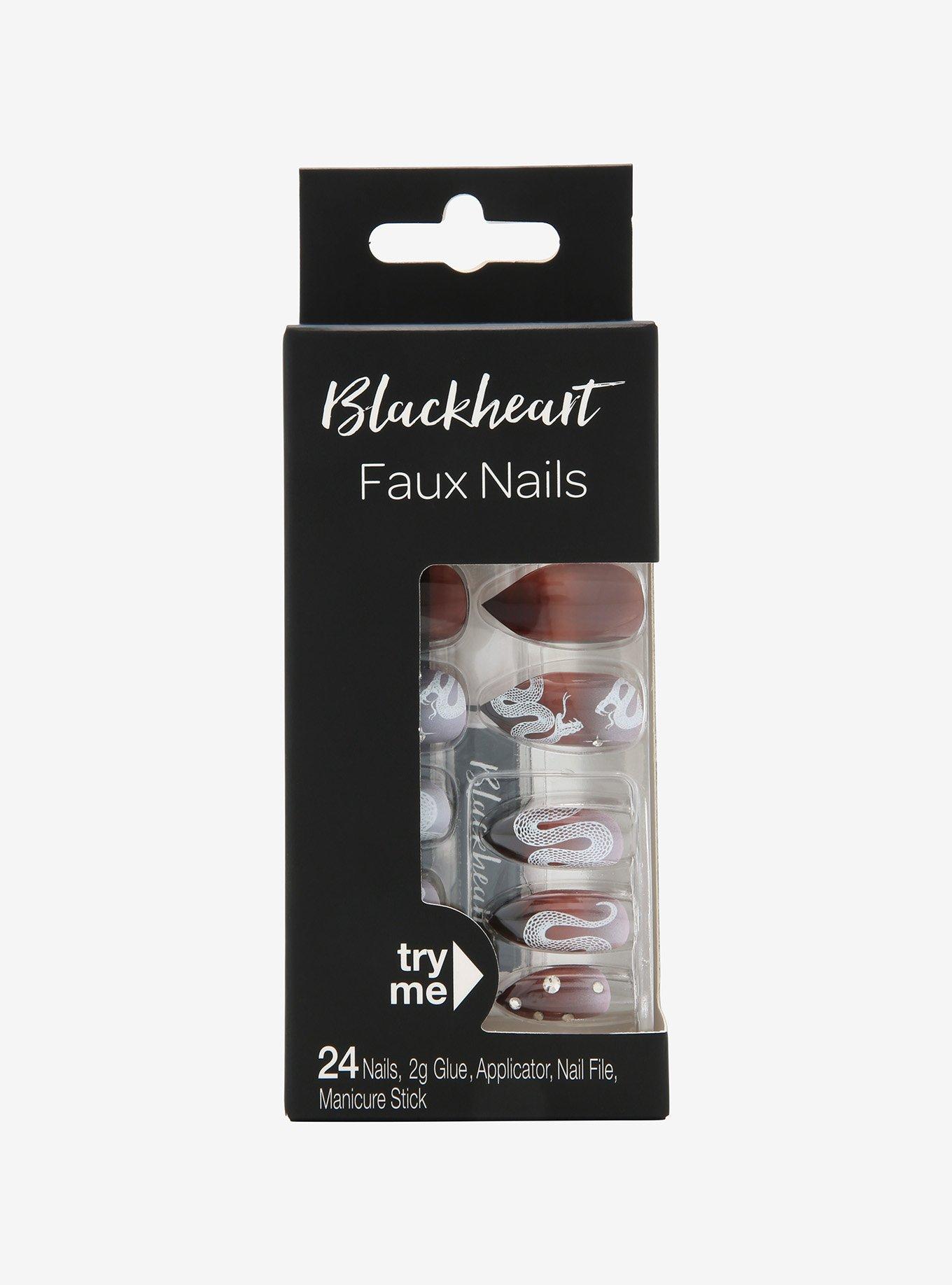 Blackheart Snake Rhinestone Faux Nail Set, , hi-res