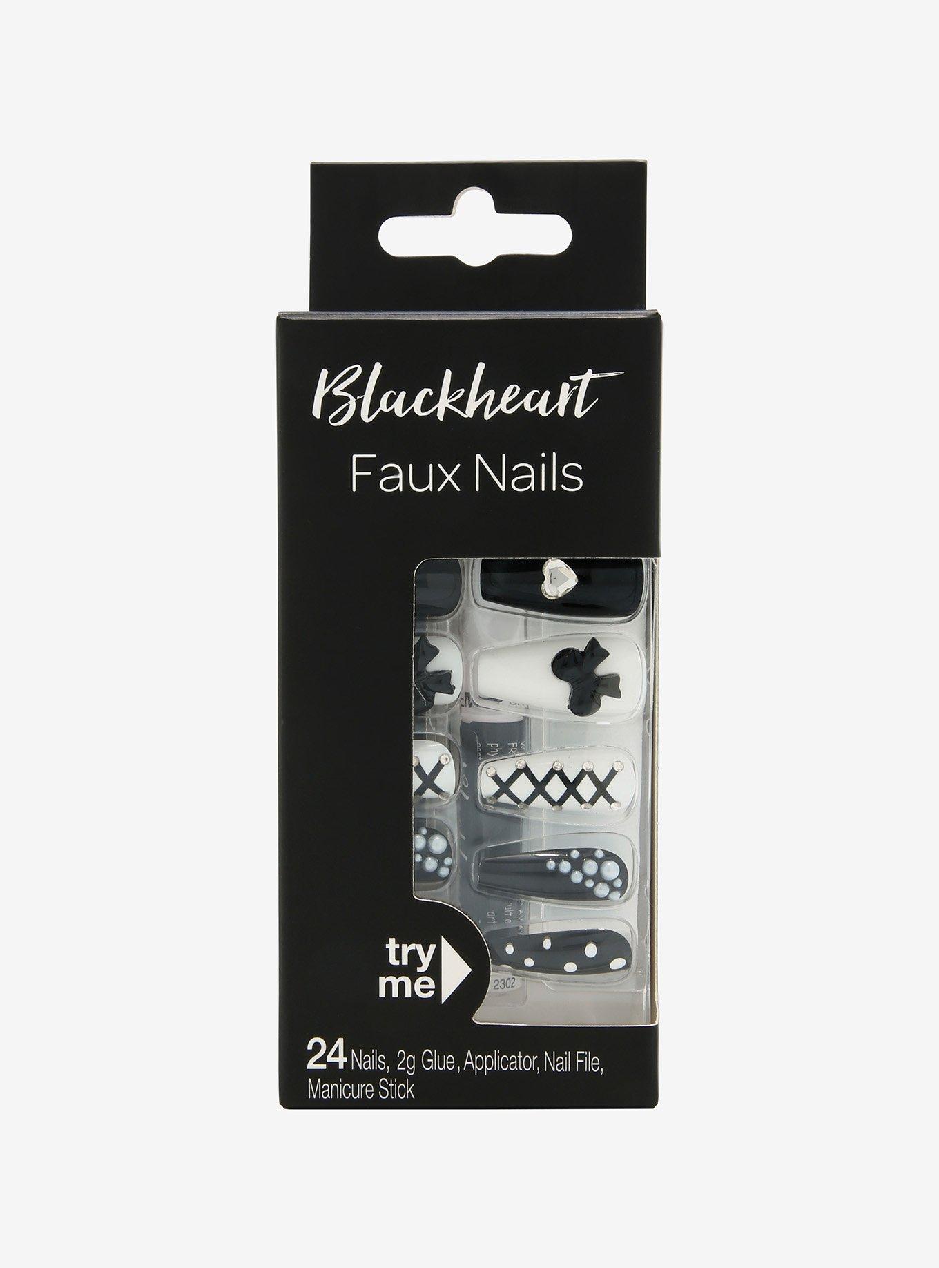 Blackheart Black & White Lolita Faux Nail Set, , hi-res