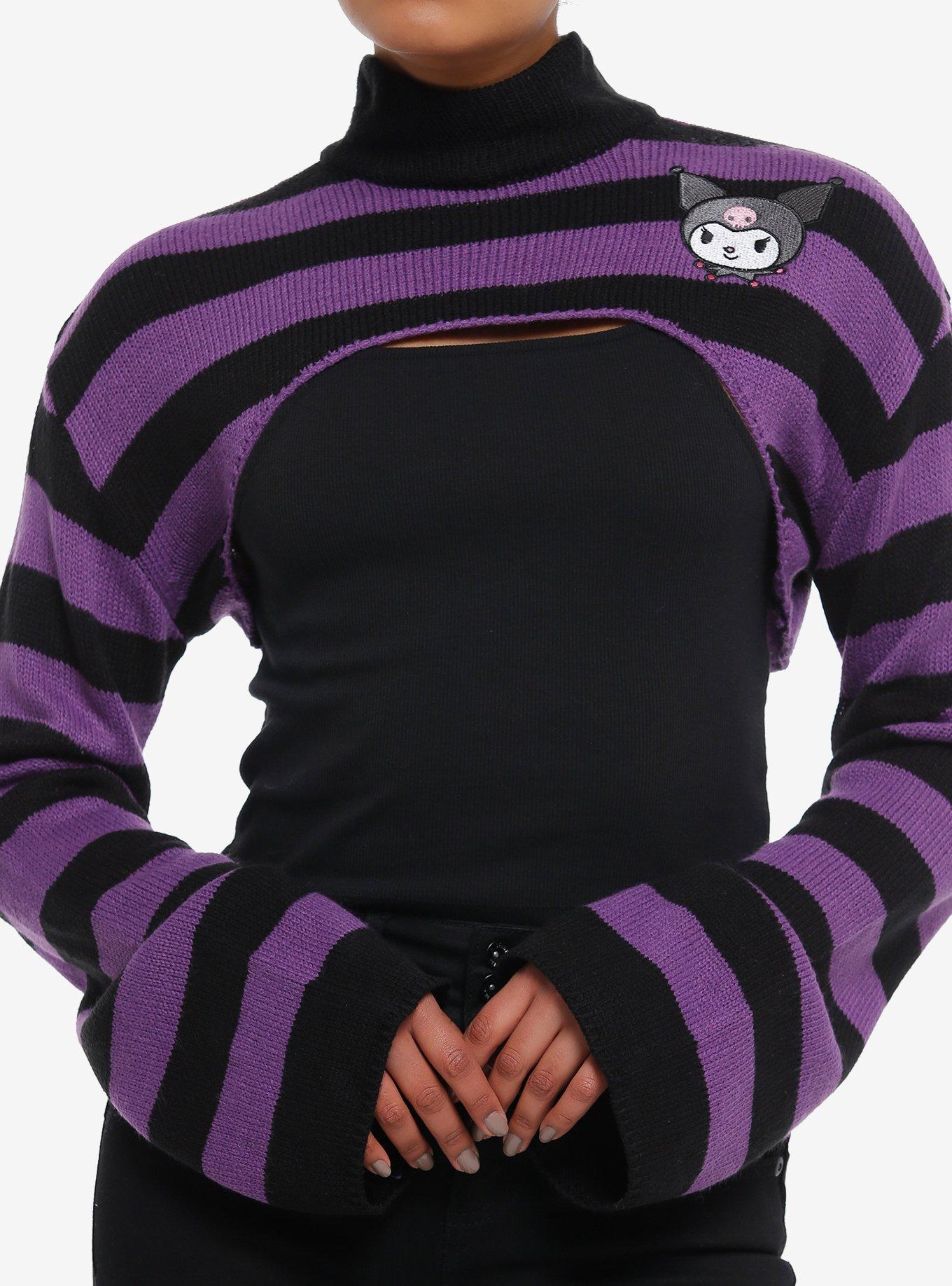 Kuromi Black & Purple Stripe Bolero Girls Crop Shrug, , hi-res