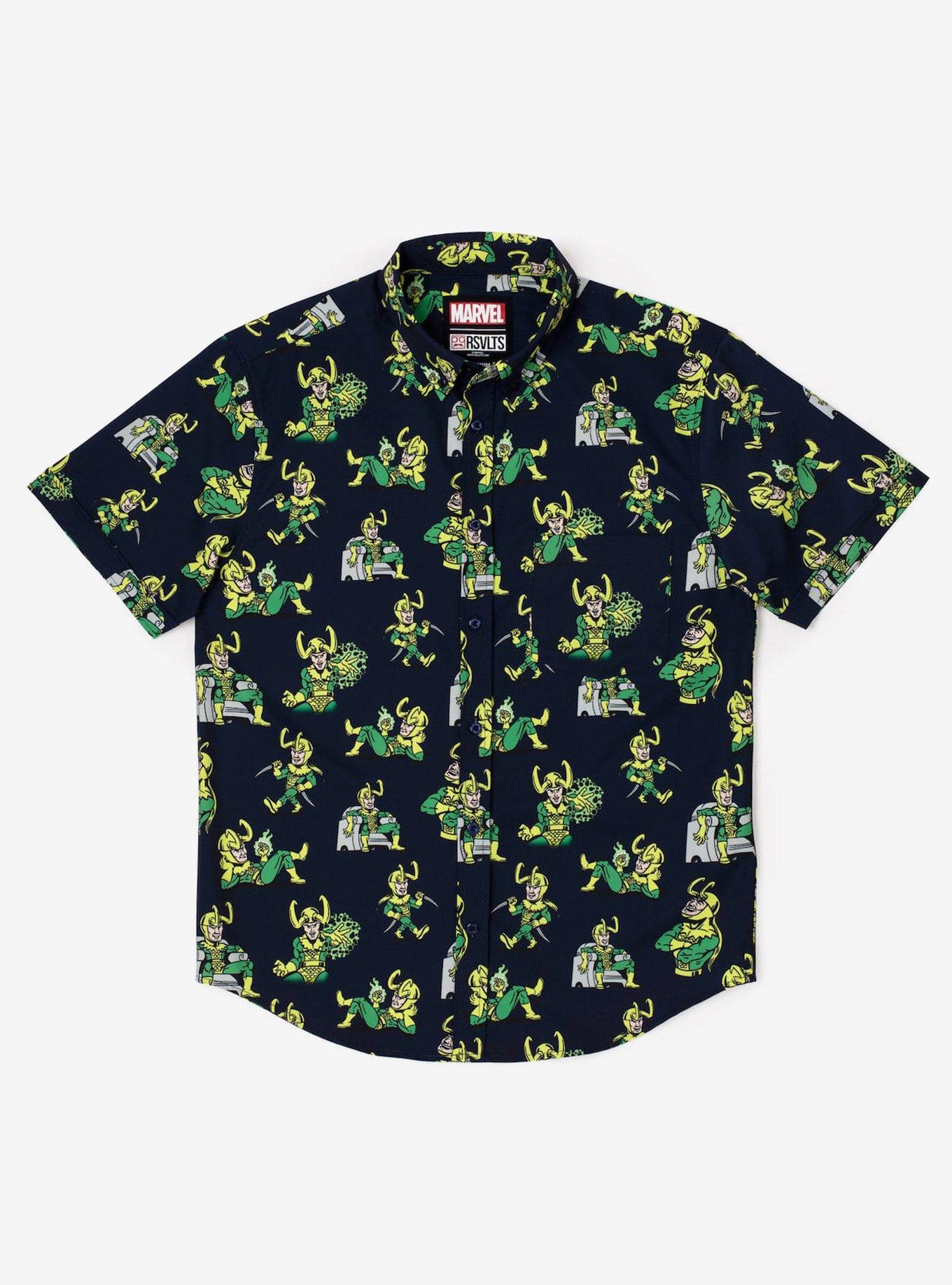RSVLTS Marvel Loki "God of Mischief" Button-Up Shirt, BLUE, hi-res