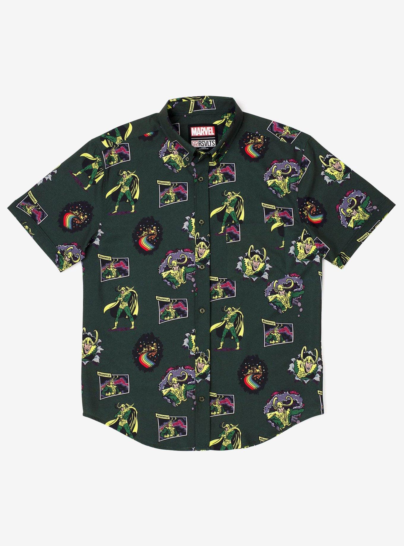 RSVLTS Marvel Loki "The Trickster" Button-Up Shirt, GREEN, hi-res