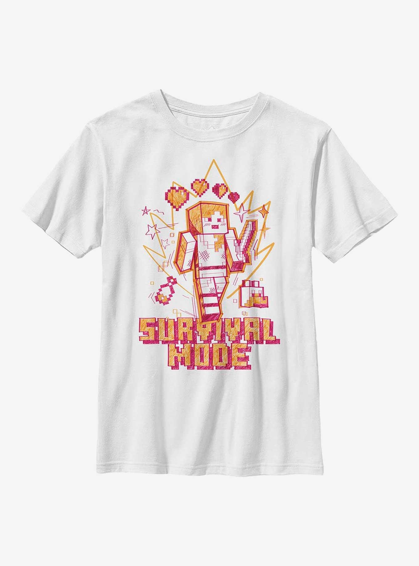 Minecraft Survival Mode Sketch Youth T-Shirt, WHITE, hi-res