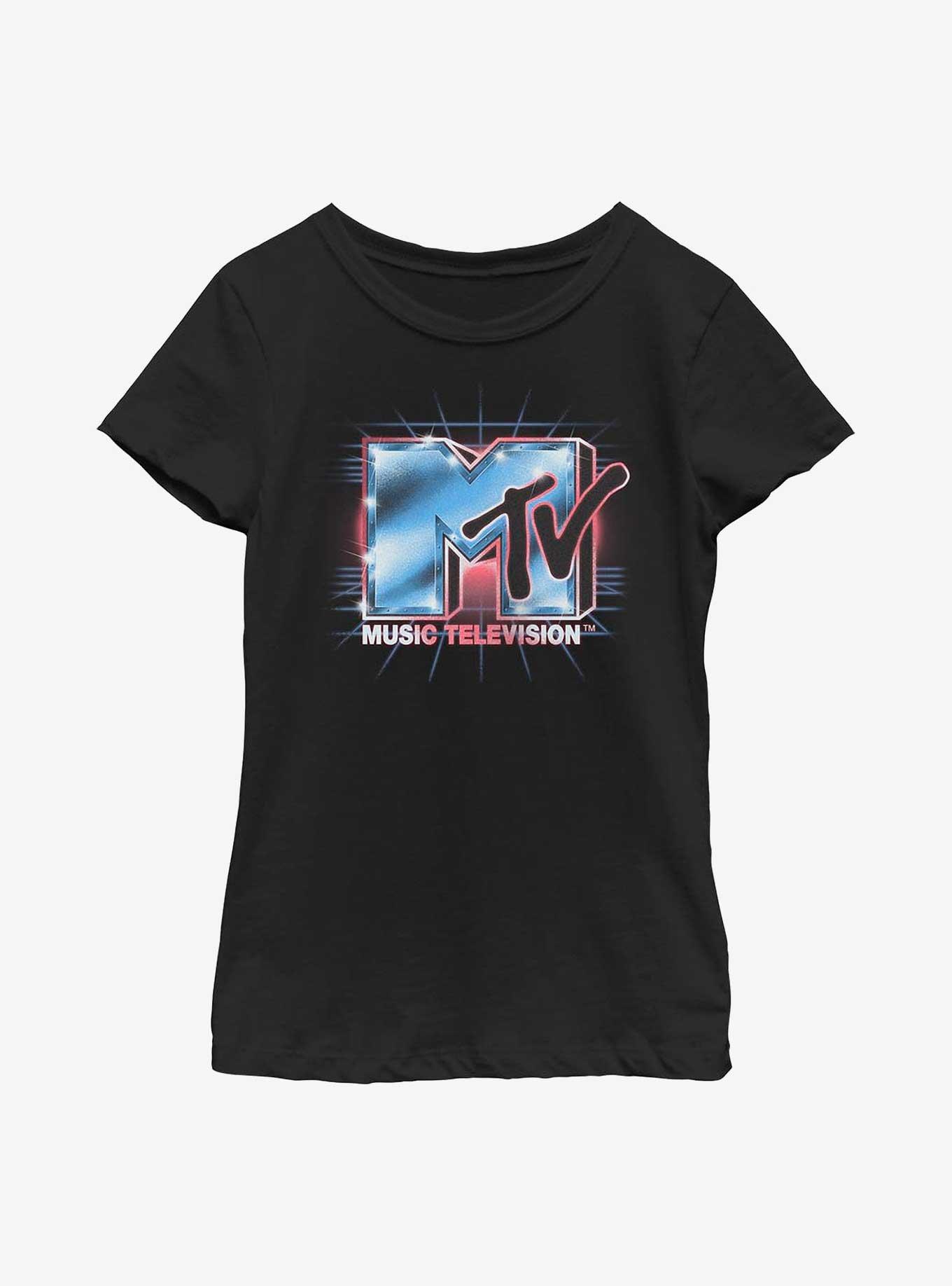 MTV Retro Tech Grid Logo Youth Girls T-Shirt, BLACK, hi-res