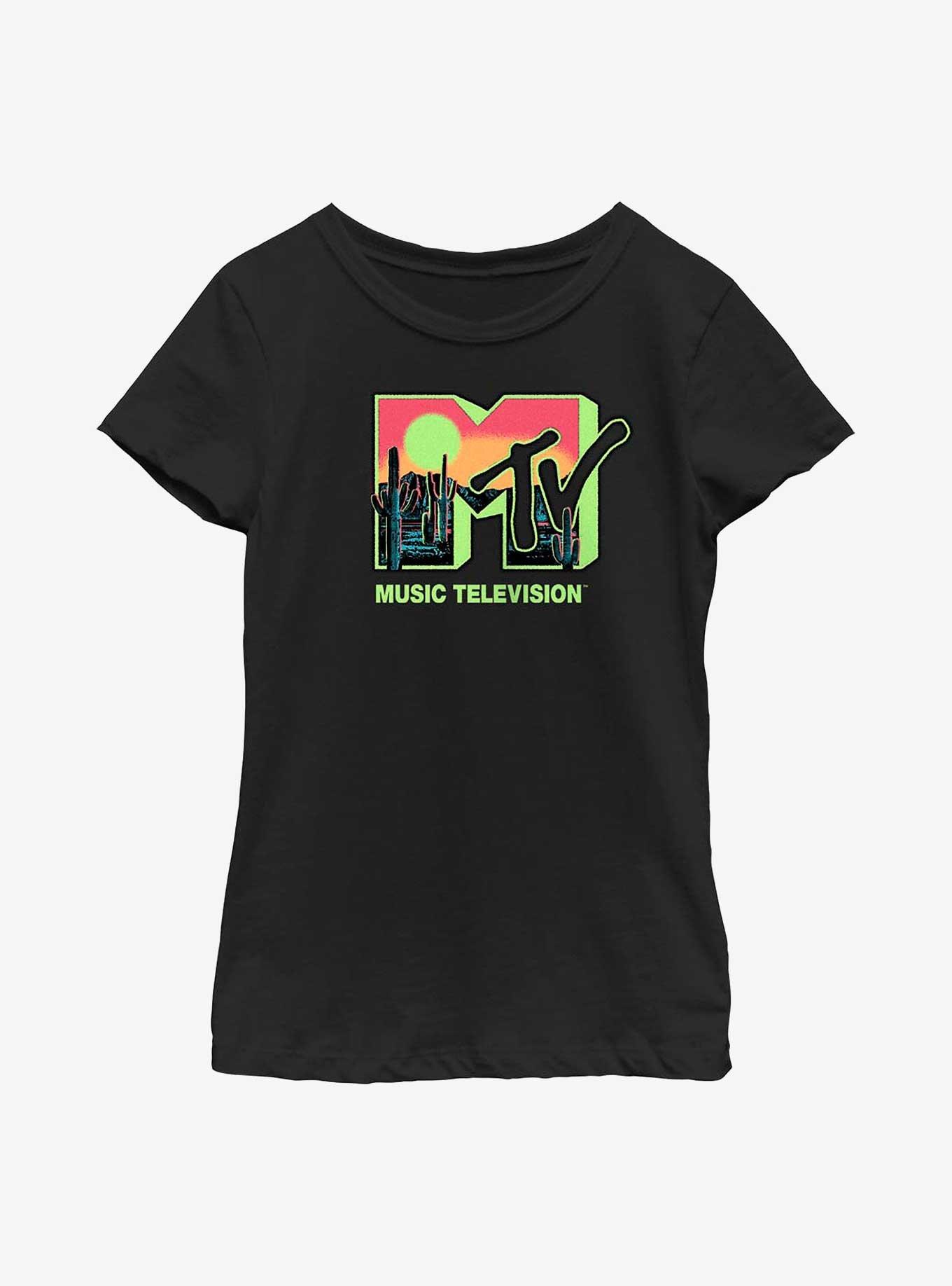 MTV Desert Logo Youth Girls T-Shirt, BLACK, hi-res