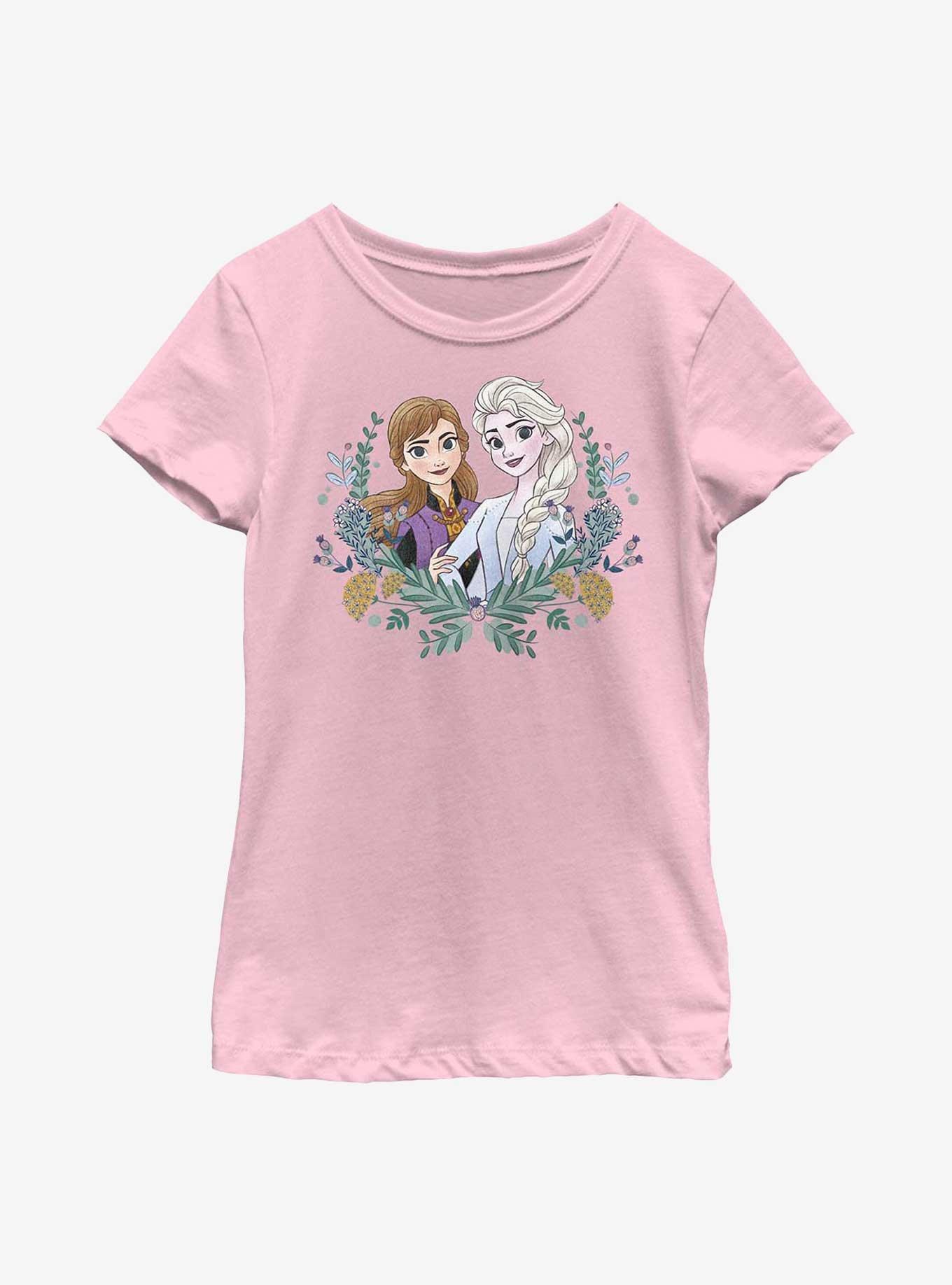 Disney Frozen 2 Anna And Elsa Wreath Youth Girls T-Shirt, PINK, hi-res