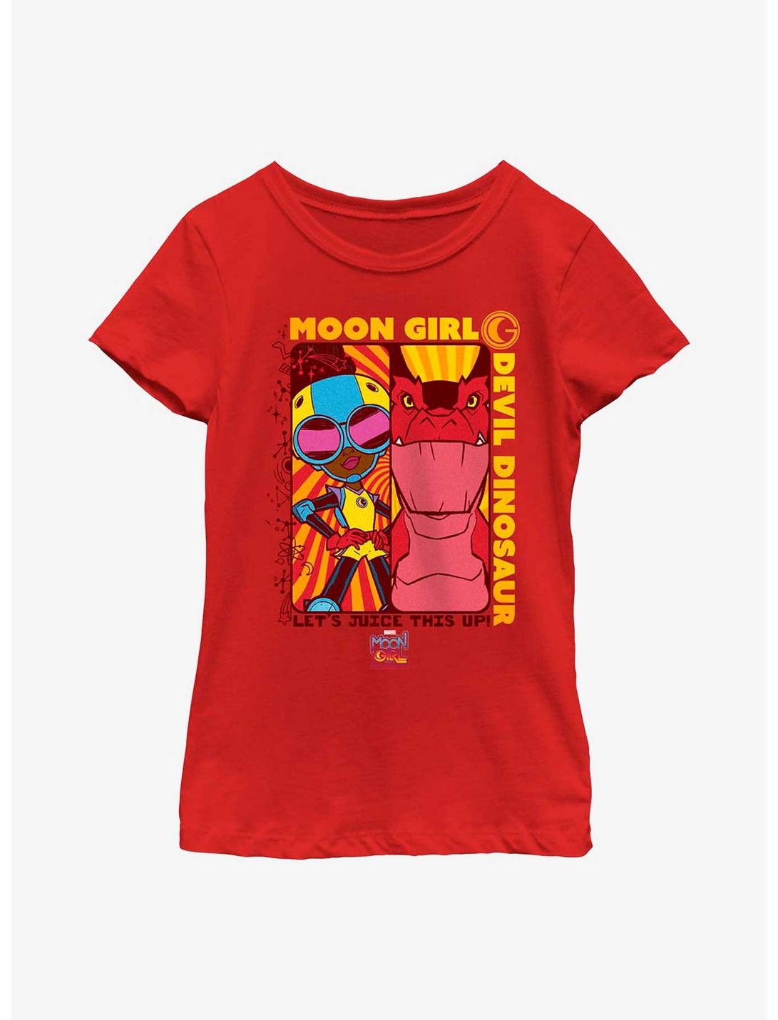 Marvel Moon Girl Devil Dinosaur Character Panels Youth Girls T-Shirt, RED, hi-res