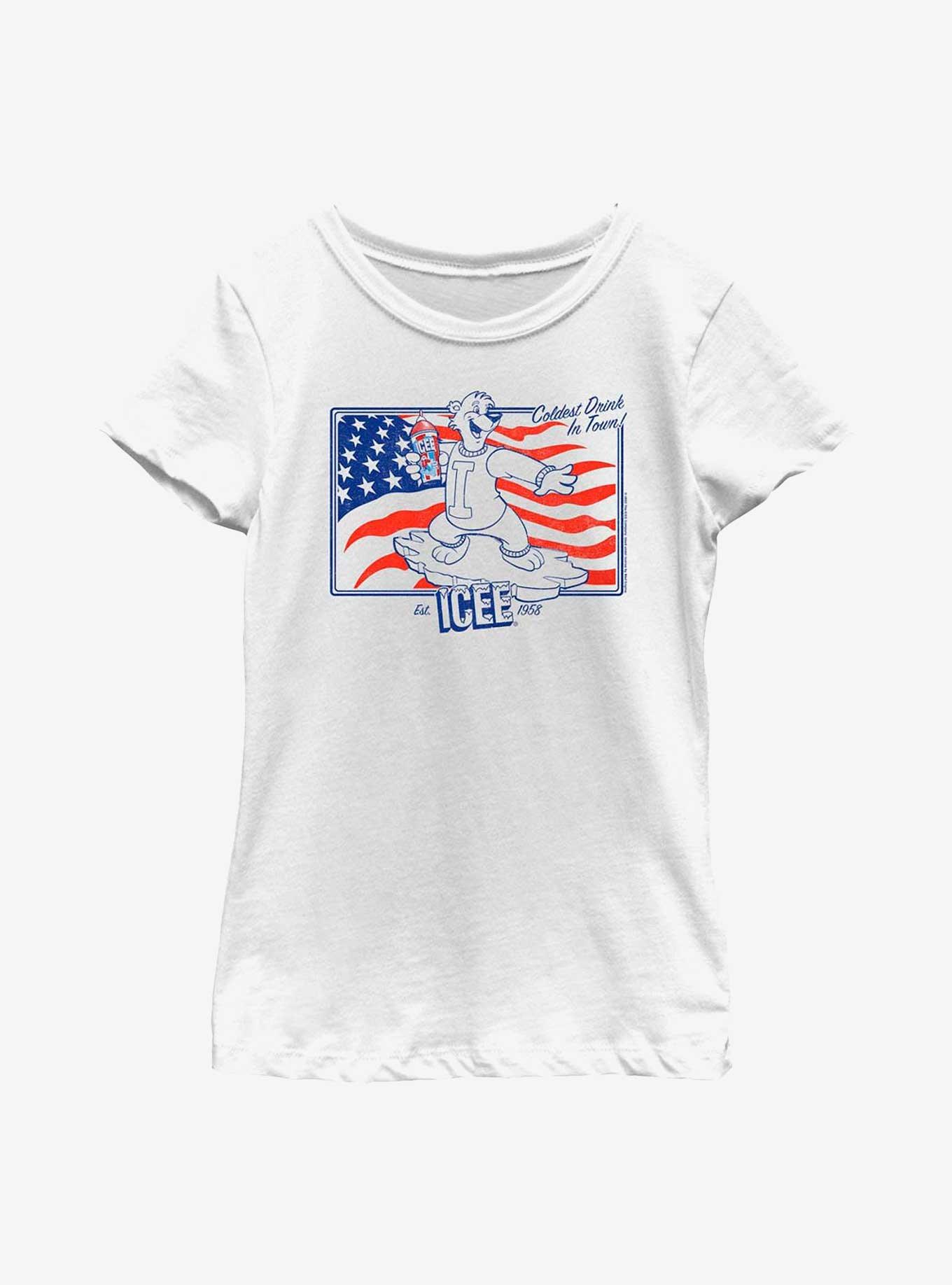 Icee Americana Line Art Youth Girls T-Shirt, WHITE, hi-res