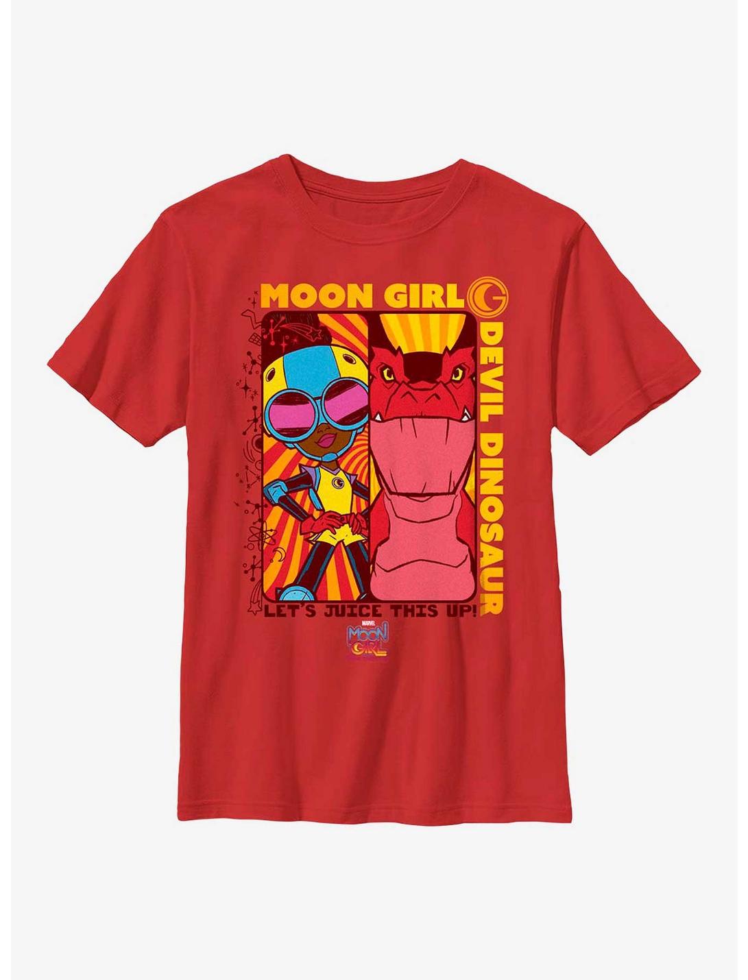 Marvel Moon Girl Devil Dinosaur Character Panels Youth T-Shirt, RED, hi-res