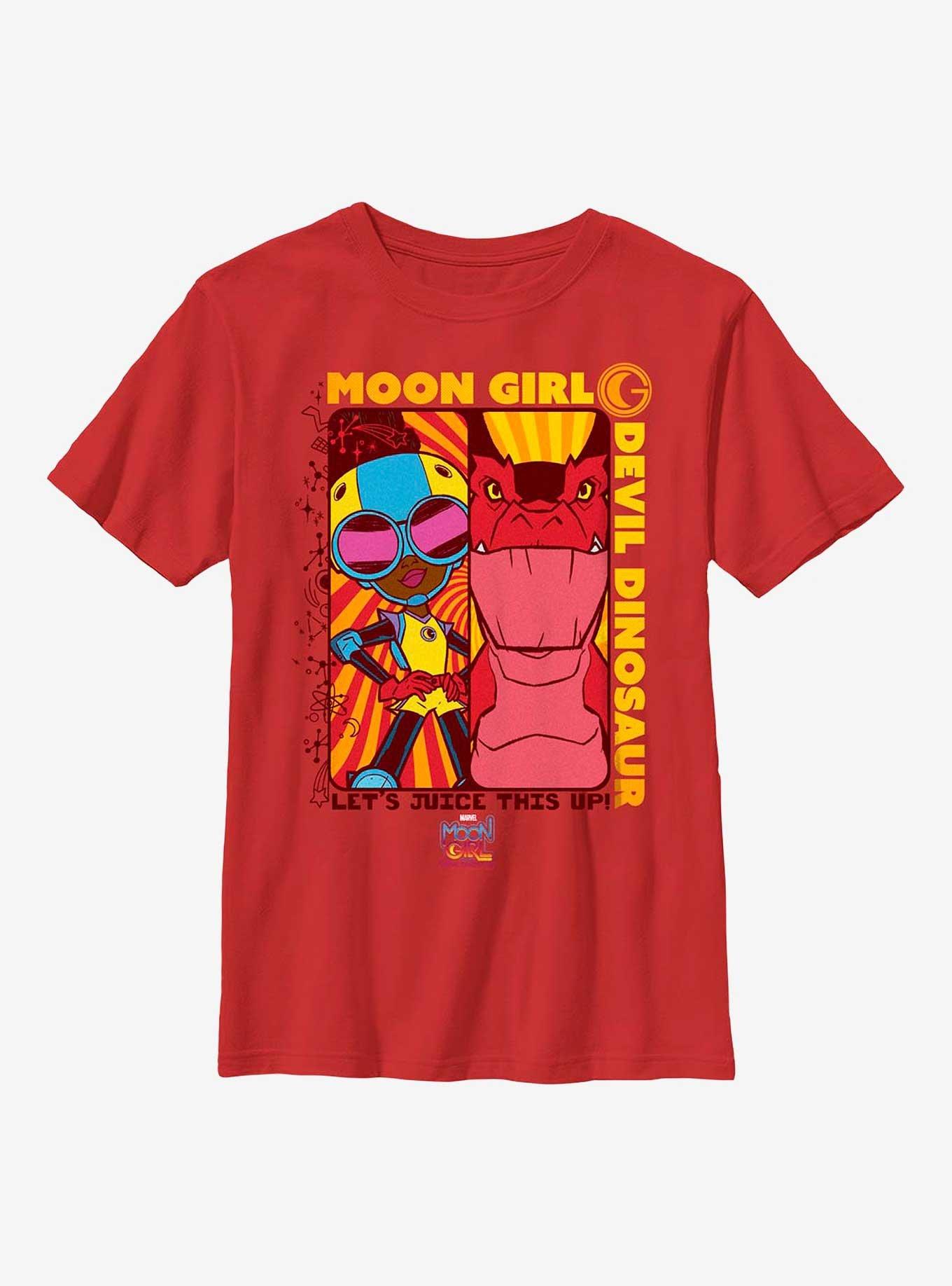 Marvel Moon Girl Devil Dinosaur Character Panels Youth T-Shirt, RED, hi-res