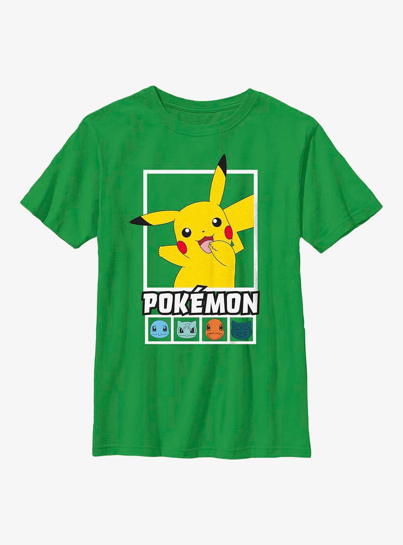 Pokemon Battle Lineup Pikachu, Squirtle, Bulbasaur, Charmander, & Snorlax Cowl Neck Long-Sleeve Top, KELLY, hi-res