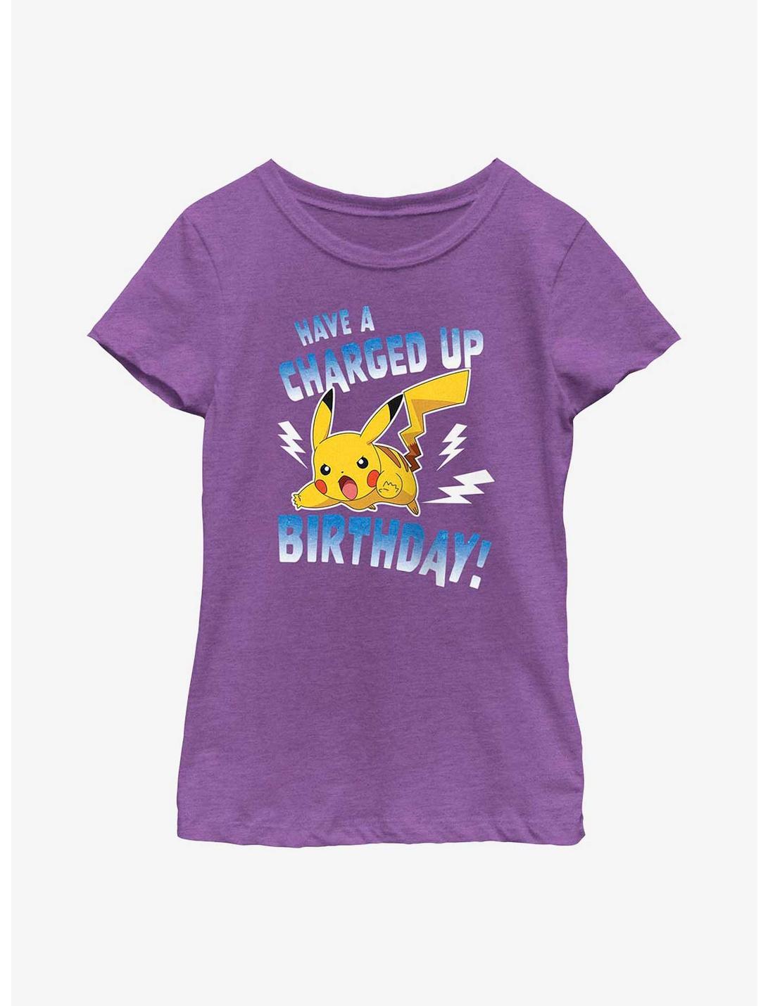 Pokemon Pikachu Jump Have A Charged Up Birthday Youth Girls T-Shirt, PURPLE BERRY, hi-res