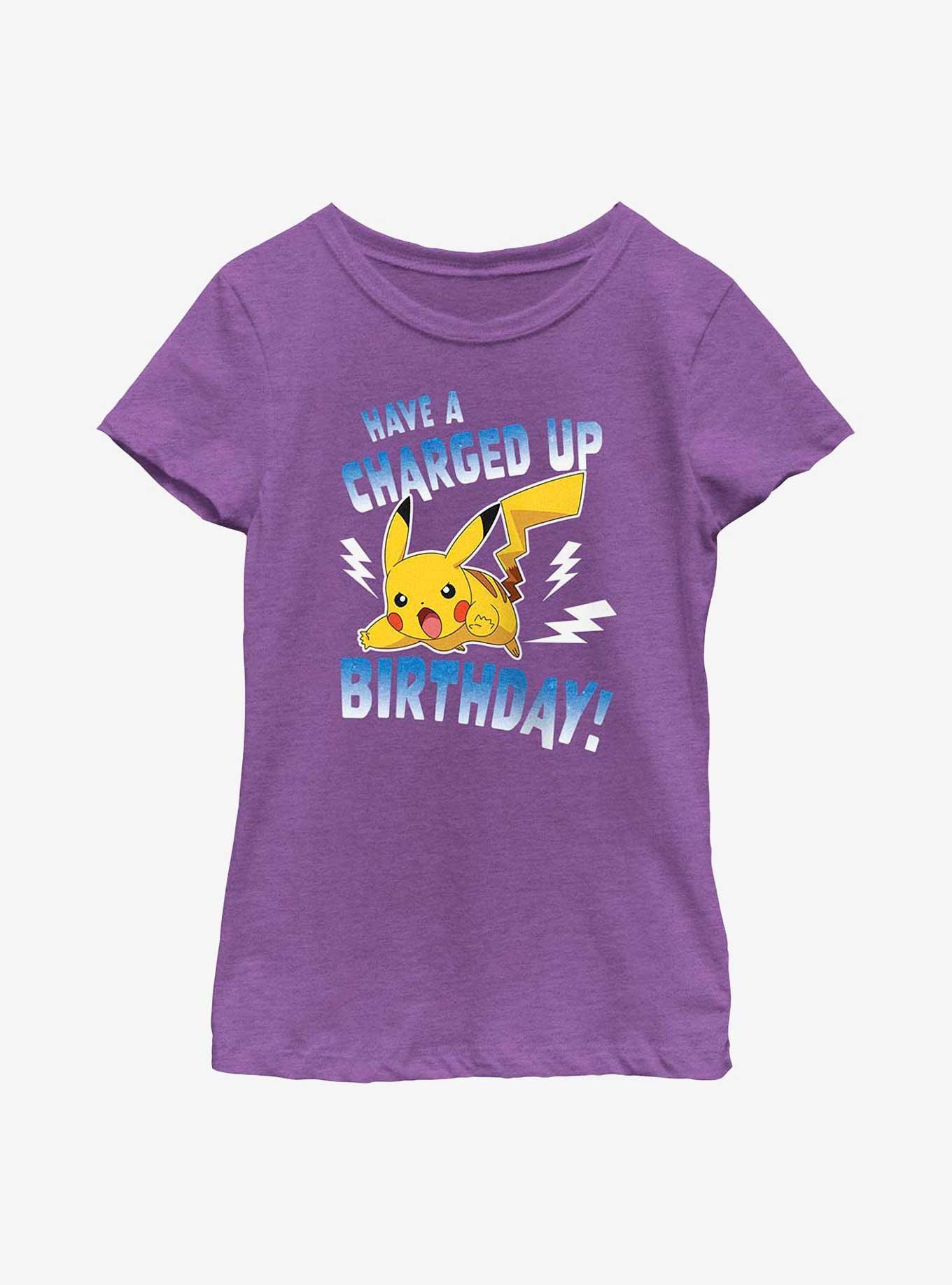 Pokemon Pikachu Jump Have A Charged Up Birthday Youth Girls T-Shirt, , hi-res