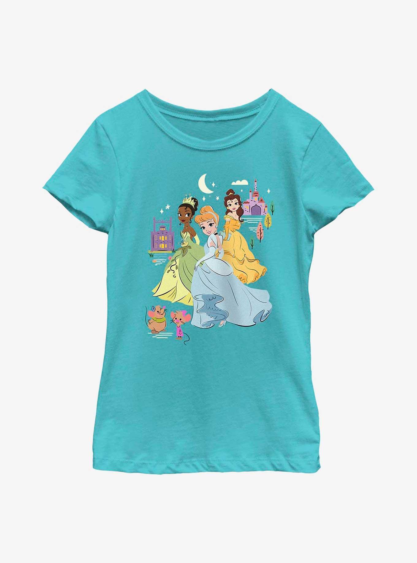 Disney Princesses Group Cartoon Youth Girls T-Shirt, TAHI BLUE, hi-res