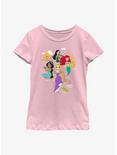 Disney Princesses Mulan, Ariel, Jasmine, Rapunzel Group Cartoon Youth Girls T-Shirt, PINK, hi-res