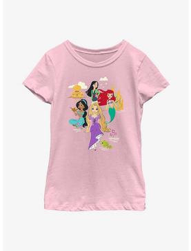Disney Princesses Mulan, Ariel, Jasmine, Rapunzel Group Cartoon Youth Girls T-Shirt, , hi-res