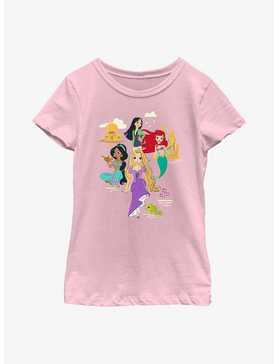 Disney Princesses Mulan, Ariel, Jasmine, Rapunzel Group Cartoon Youth Girls T-Shirt, , hi-res