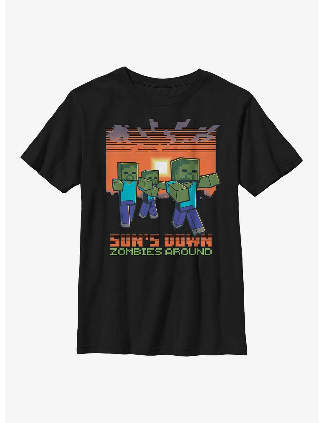 Minecraft Sun's Down Zombies Around Youth T-Shirt, BLACK, hi-res