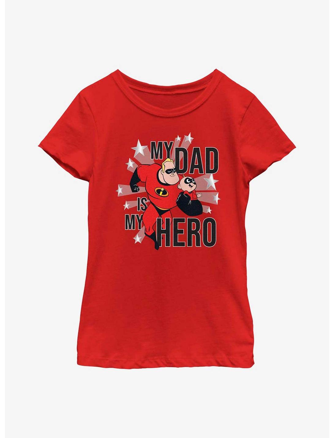 Disney Pixar The Incredibles My Dad Is My Hero Youth Girls T-Shirt, RED, hi-res