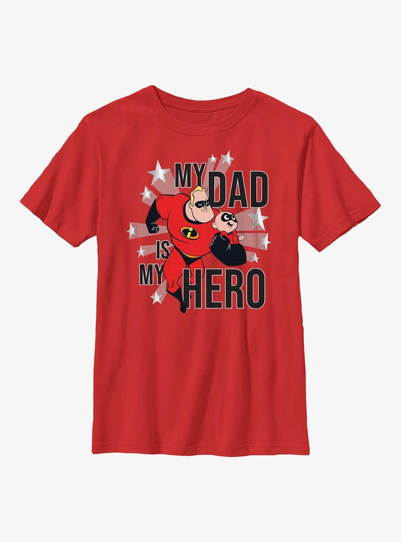 Disney Pixar The Incredibles My Dad Is My Hero Youth T-Shirt, RED, hi-res