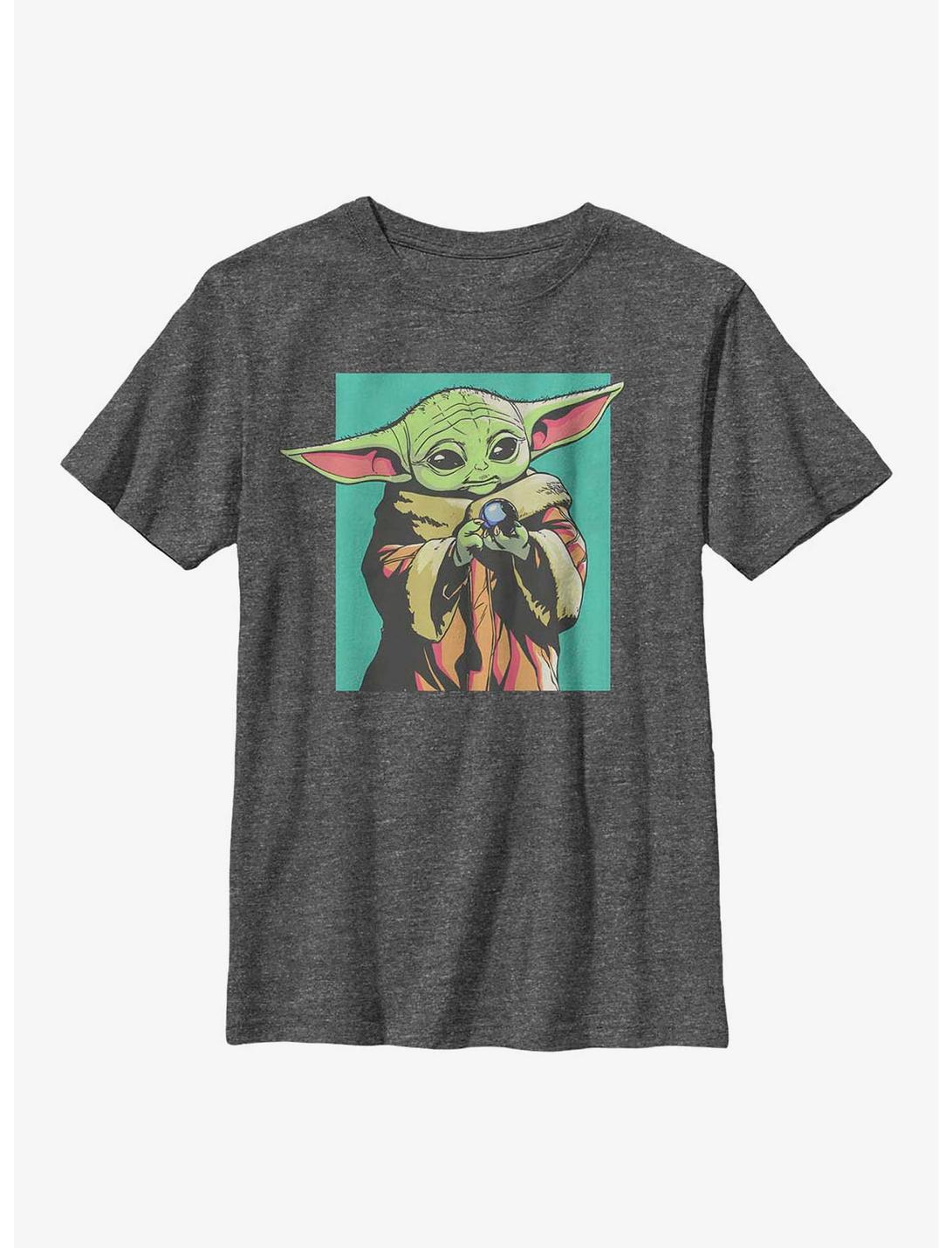 Star Wars The Mandalorian Grogu Portrait Square Youth T-Shirt, CHAR HTR, hi-res