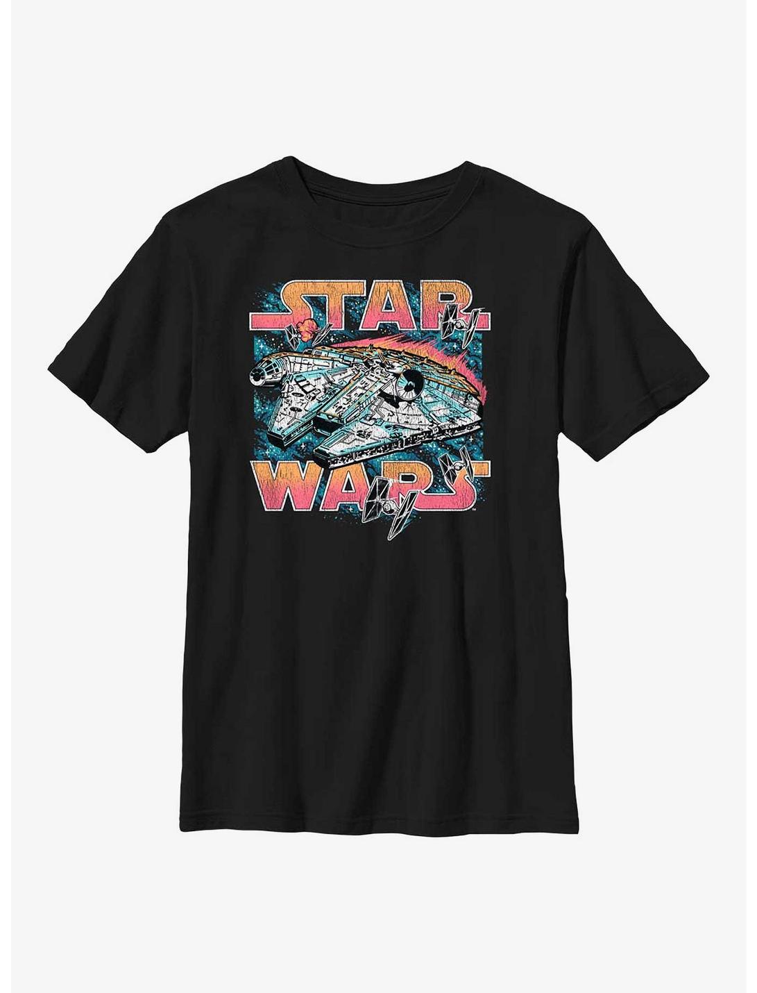 Star Wars Falcon Flight Galaxy Youth T-Shirt, BLACK, hi-res