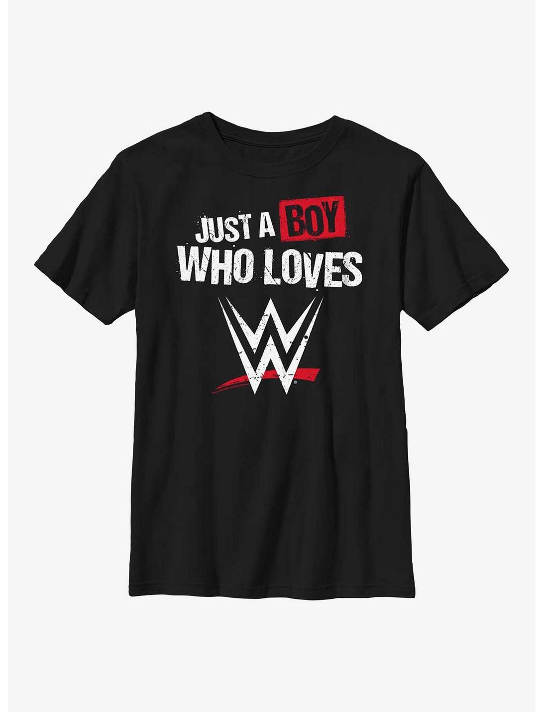 WWE Just A Boy Who Loves Wrestling Youth T-Shirt, BLACK, hi-res