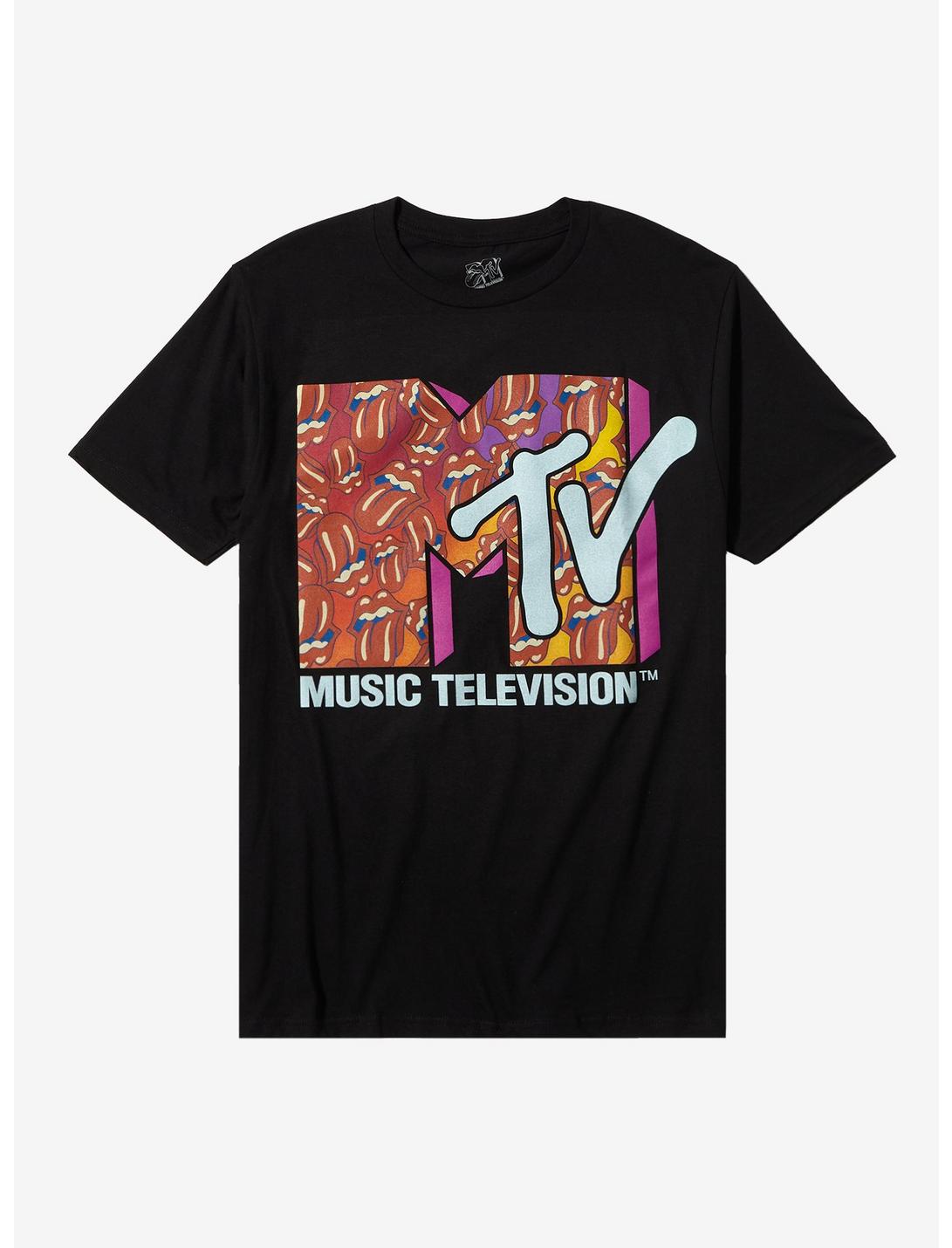 Rolling Stones Tongue MTV Logo T-Shirt, BLACK, hi-res