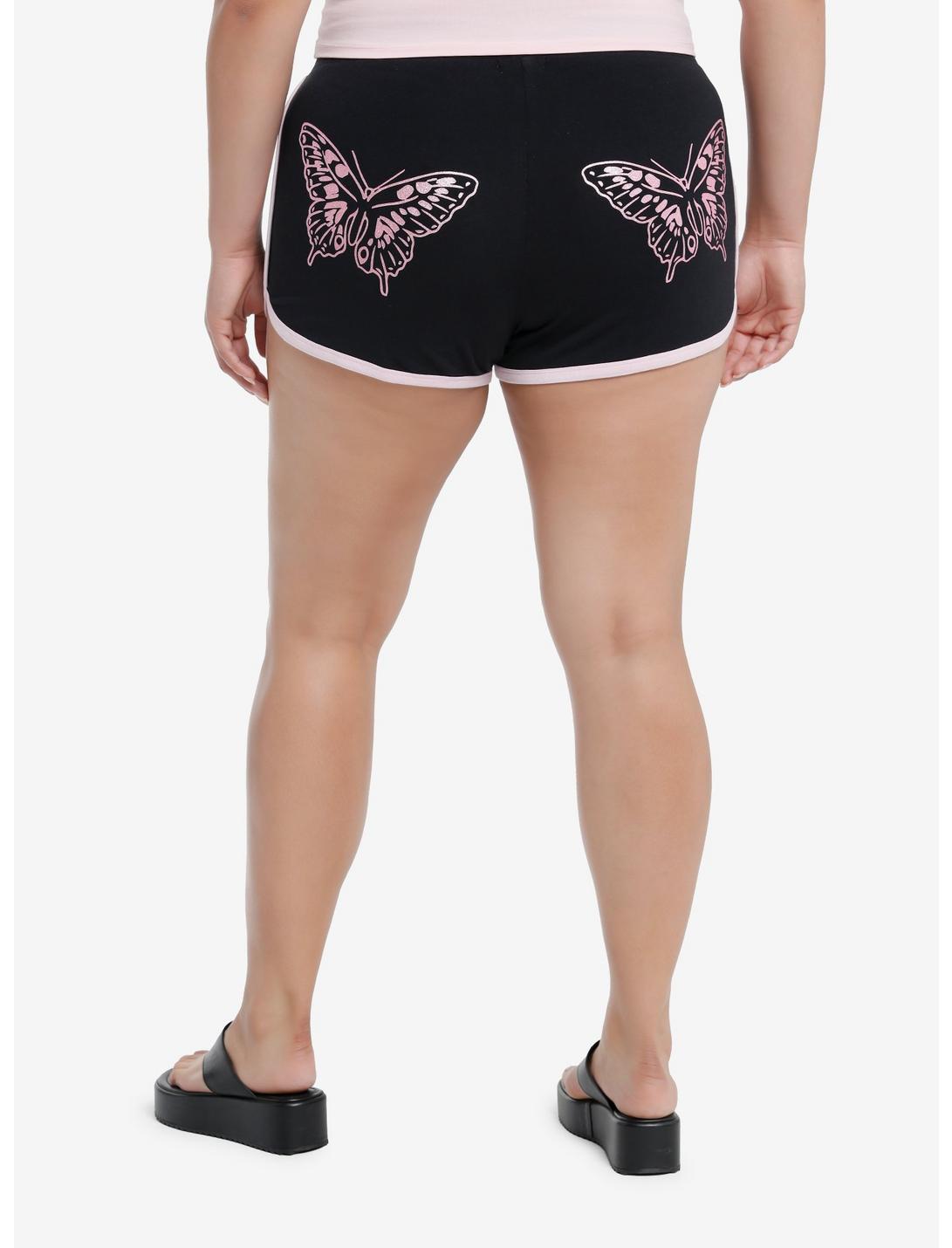 Sweet Society Glitter Butterfly Girls Soft Shorts Plus Size, BLACK, hi-res