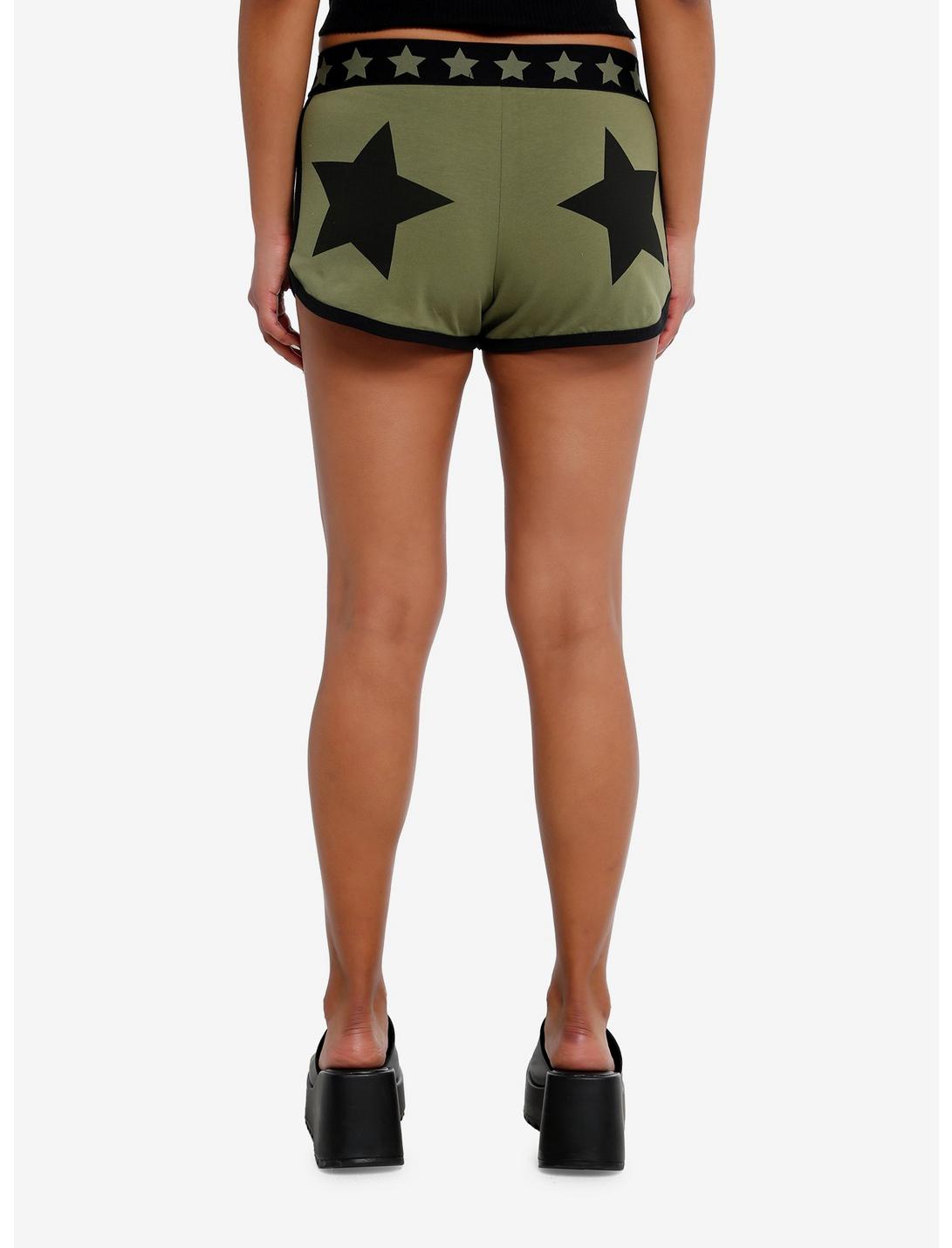 Green & Black Star Girls Lounge Shorts, ARMY GREEN, hi-res