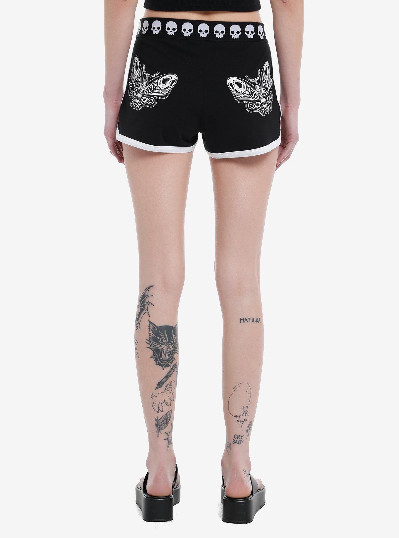 Social Collision Black & White Skull Girls Lounge Shorts, , hi-res