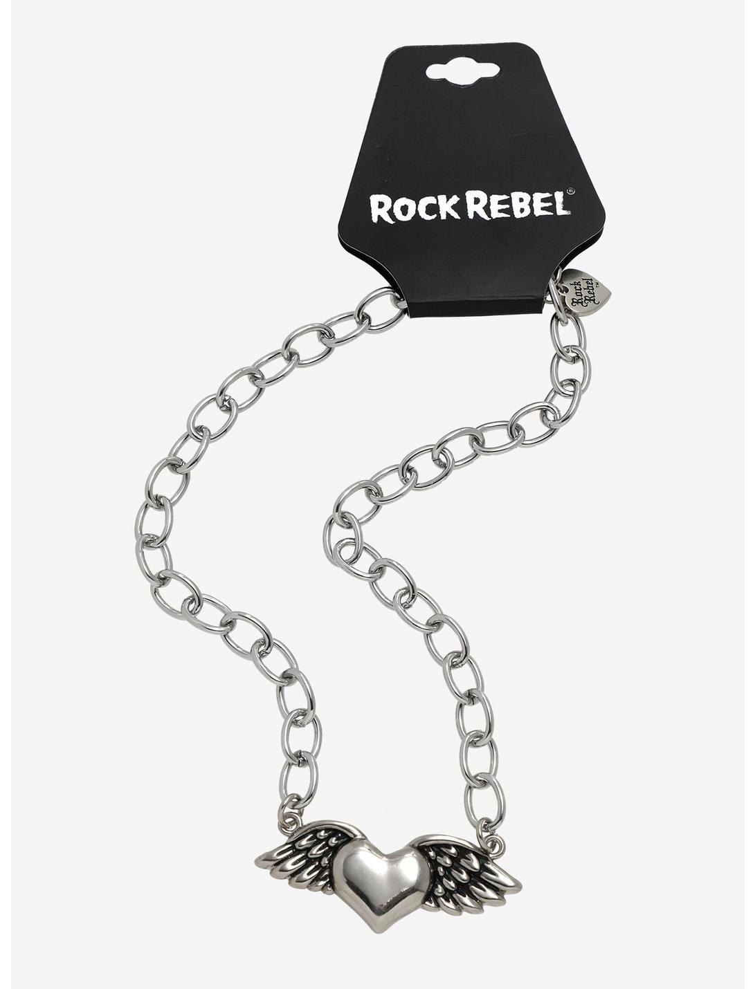 Rock Rebel Winged Heart Necklace, , hi-res