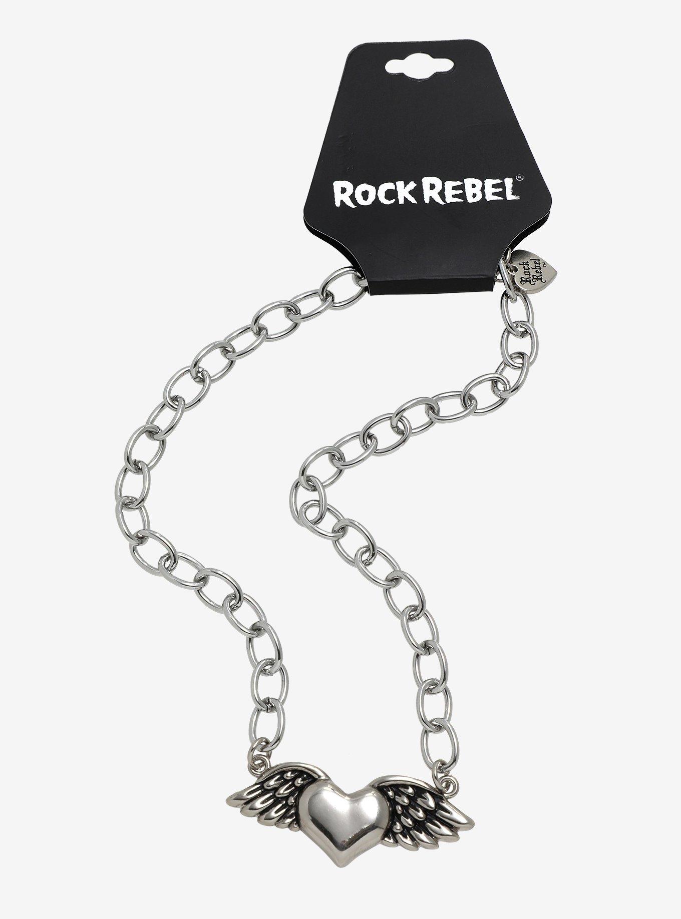Rock Rebel Winged Heart Necklace, , hi-res